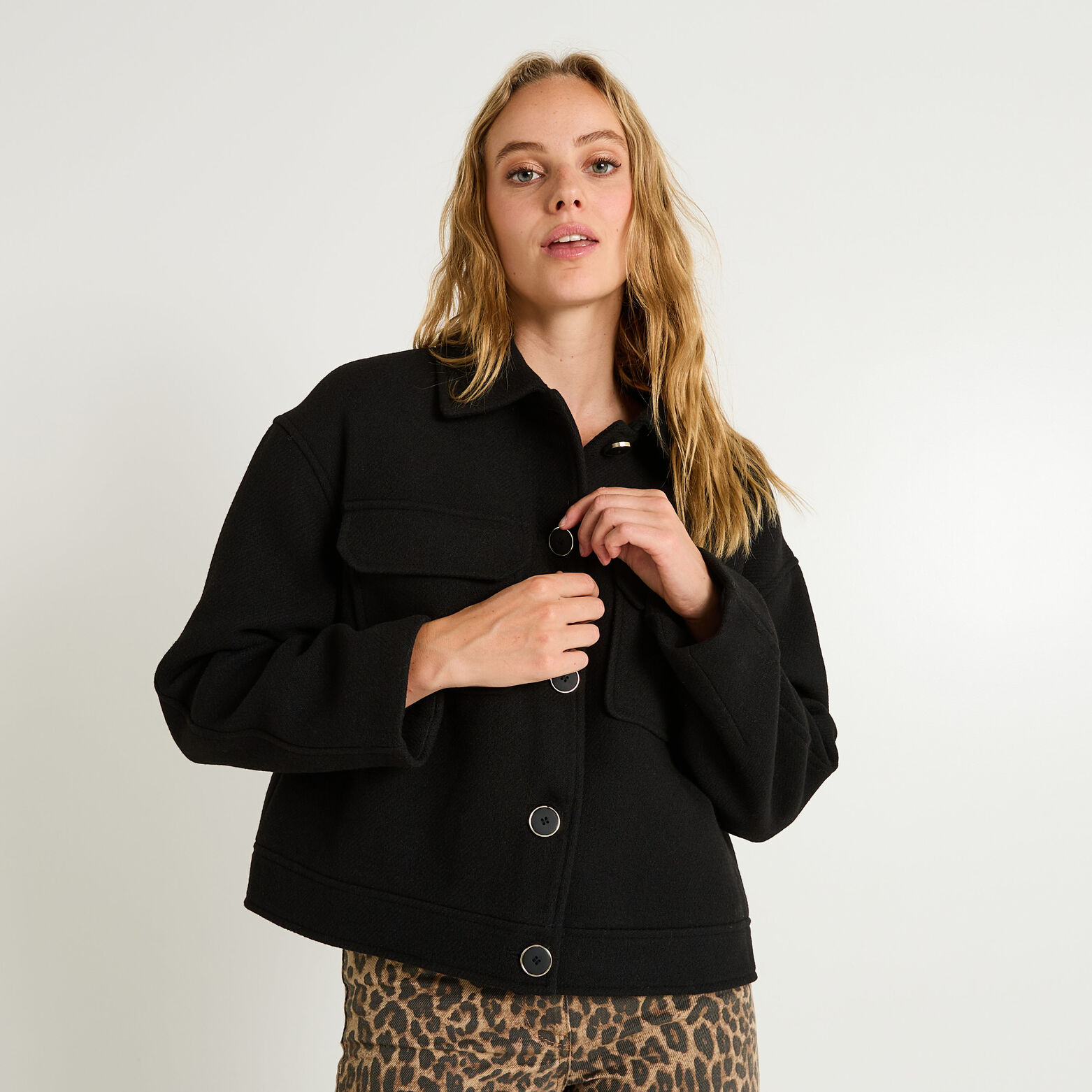 Manteau court à boutons femme NOIR Graindemalice