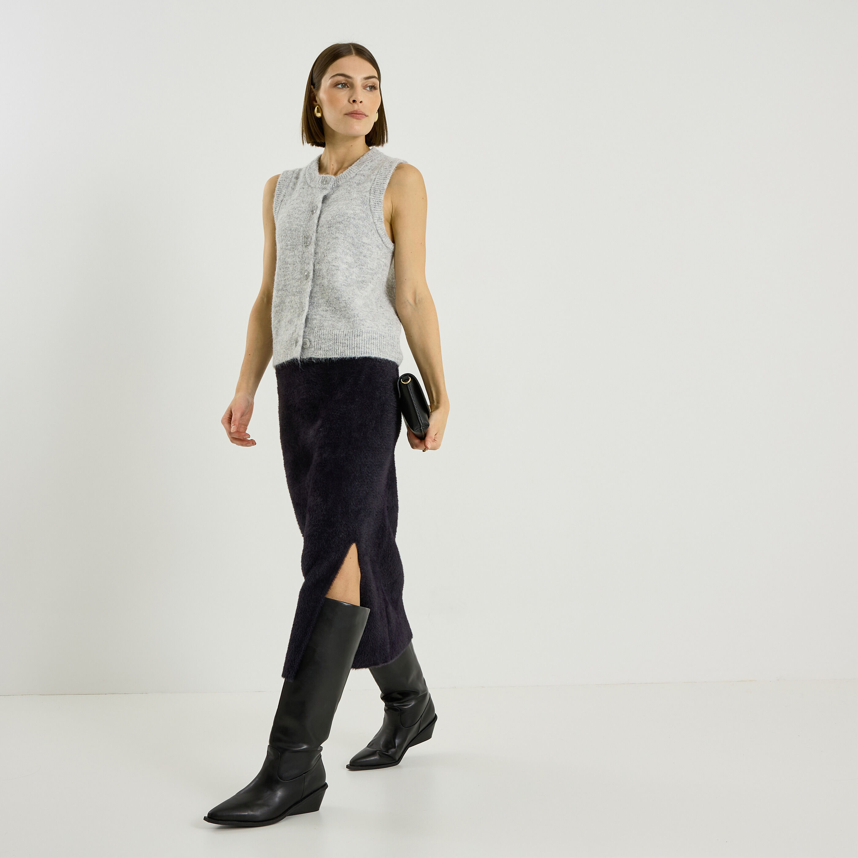 Gilet sans manches &agrave; col rond femme