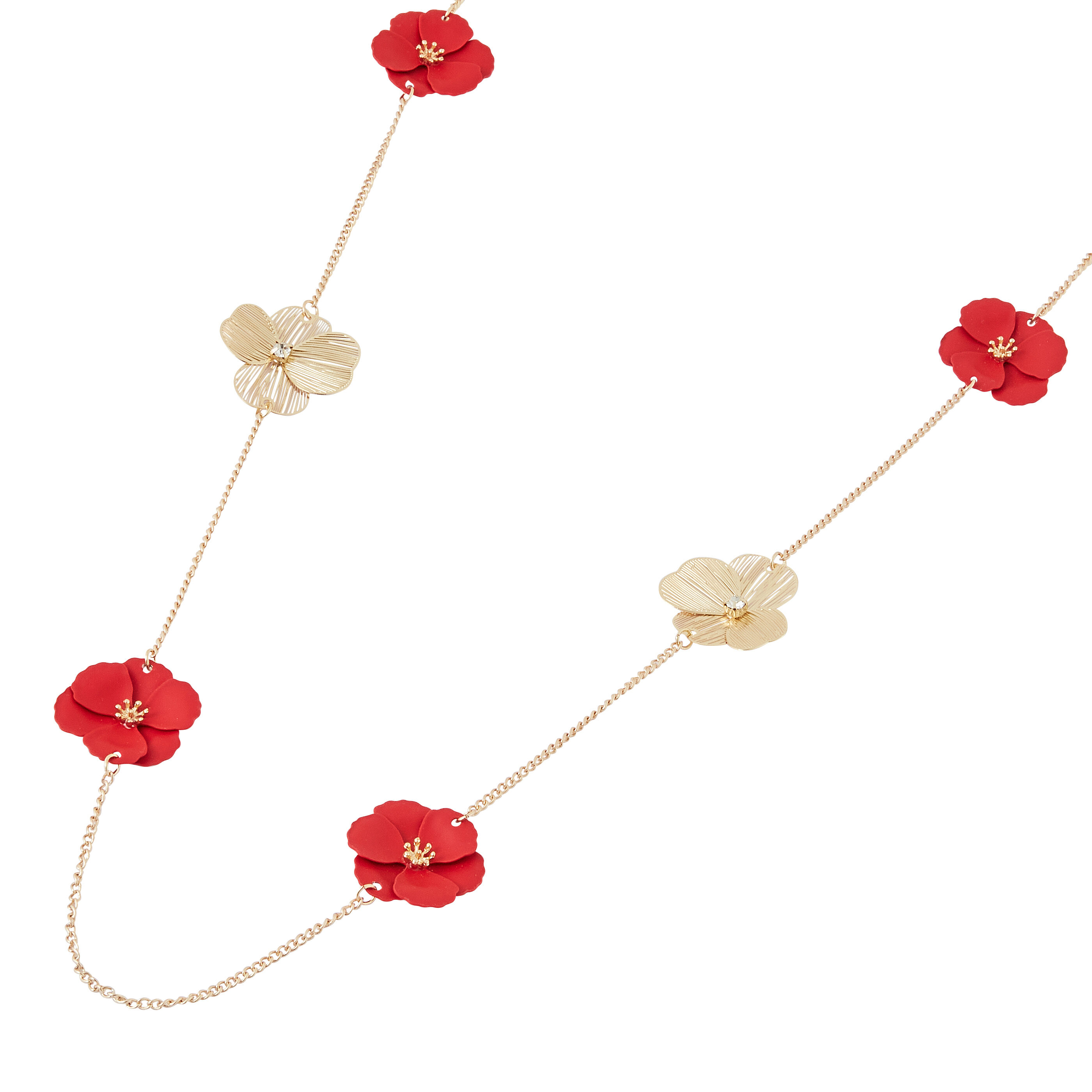 Collier cha&icirc;ne fleurs mates femme