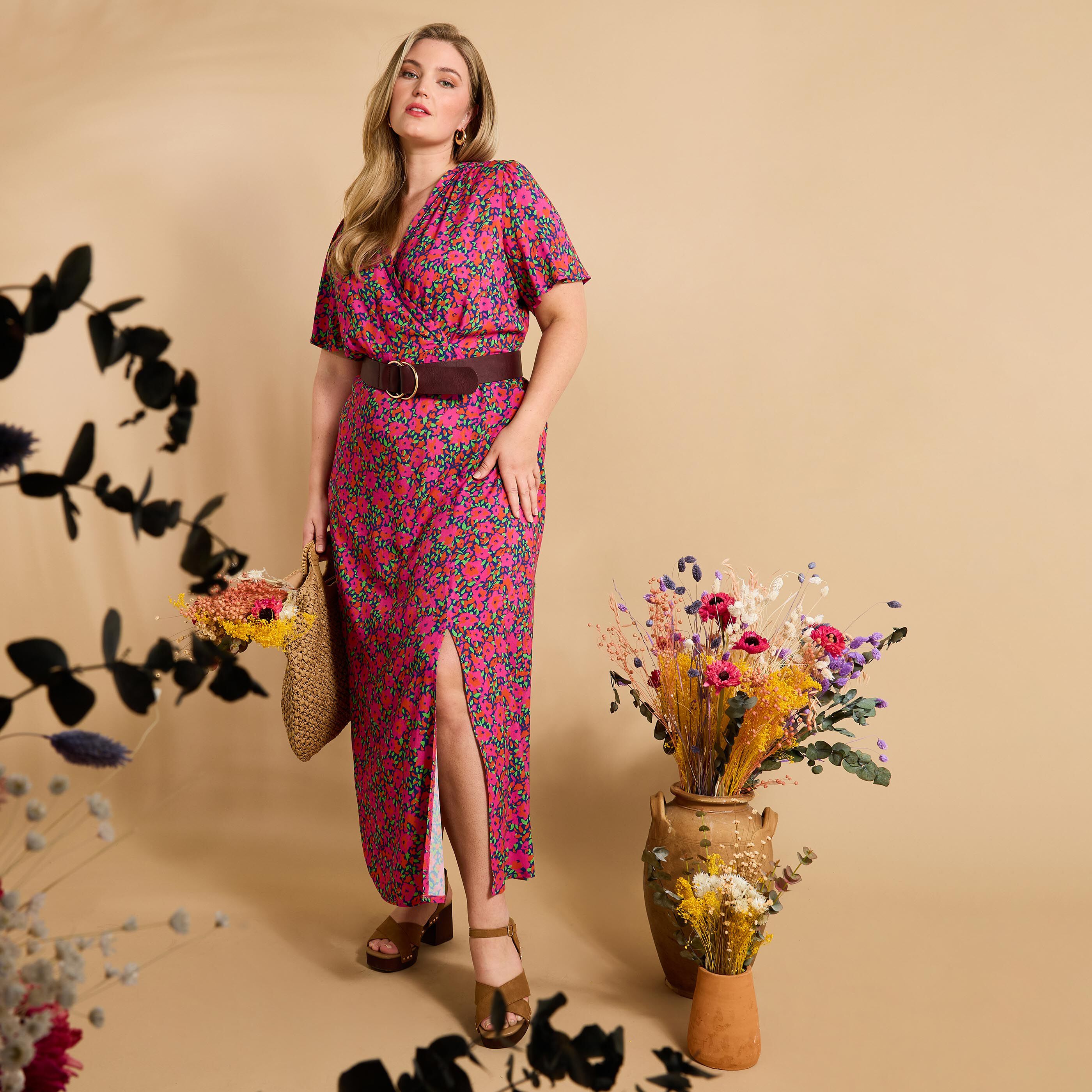 Robe longue imprim&eacute;e femme