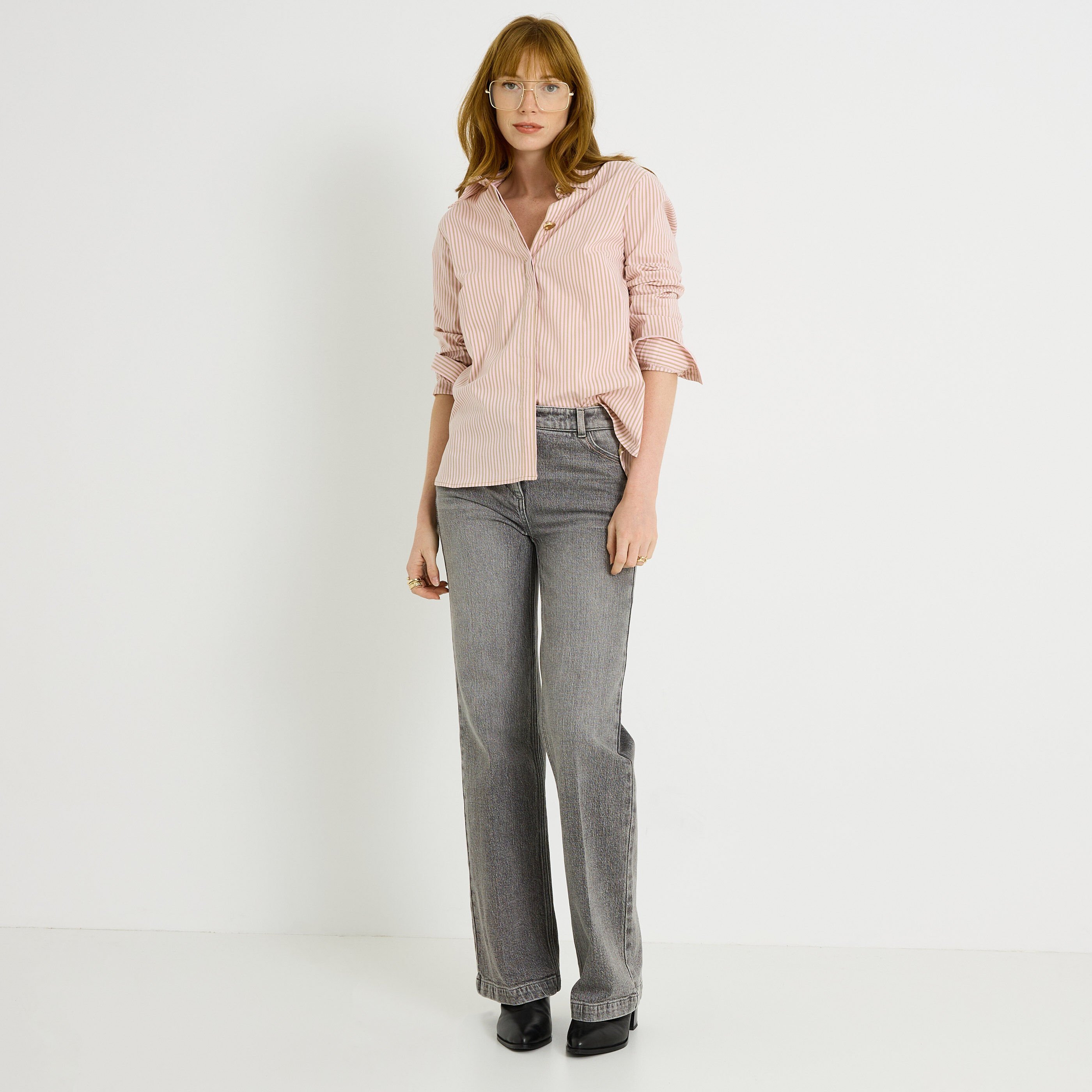 Chemise ray&eacute;e &agrave; boutons fantaisies femme