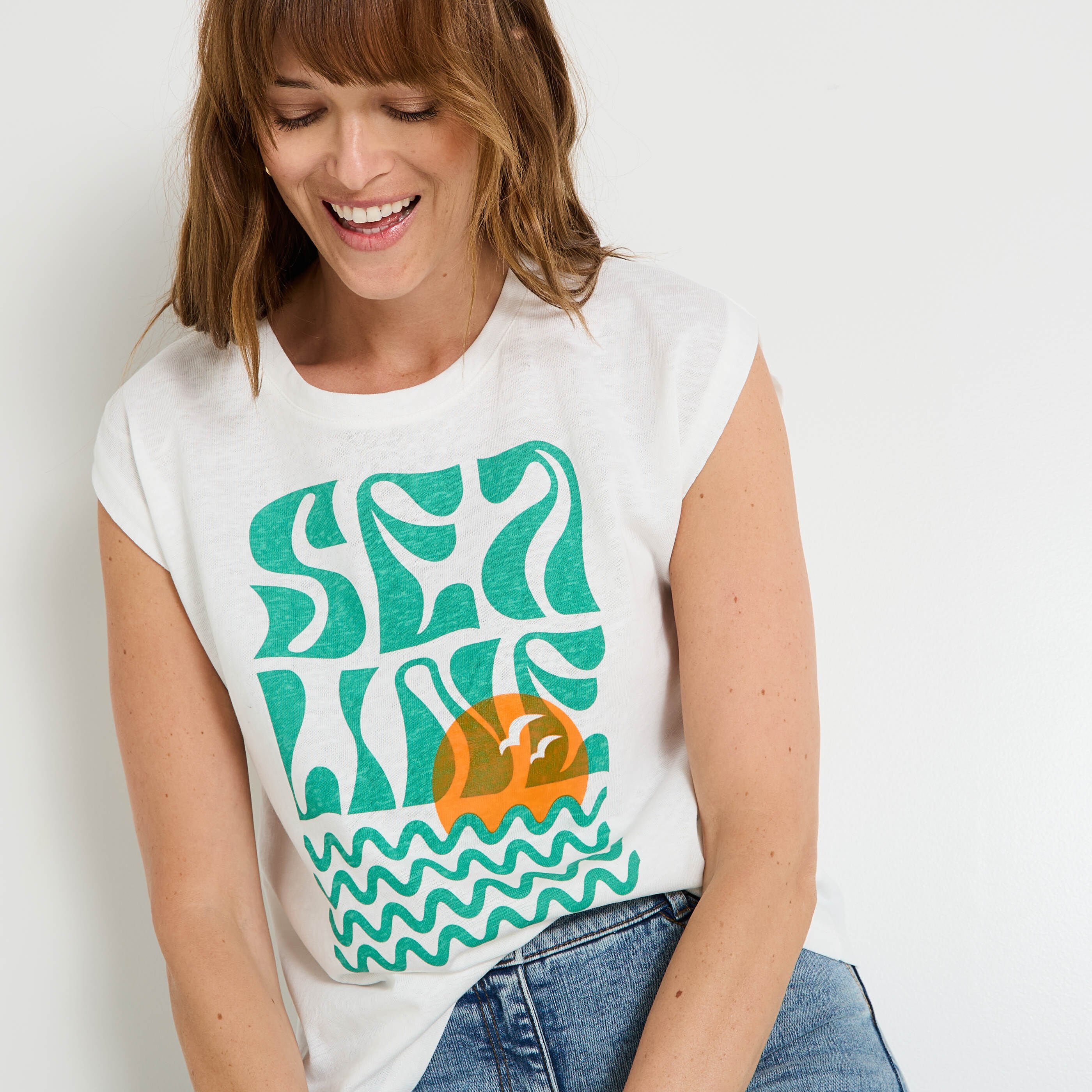 T-shirt imprim&eacute; femme