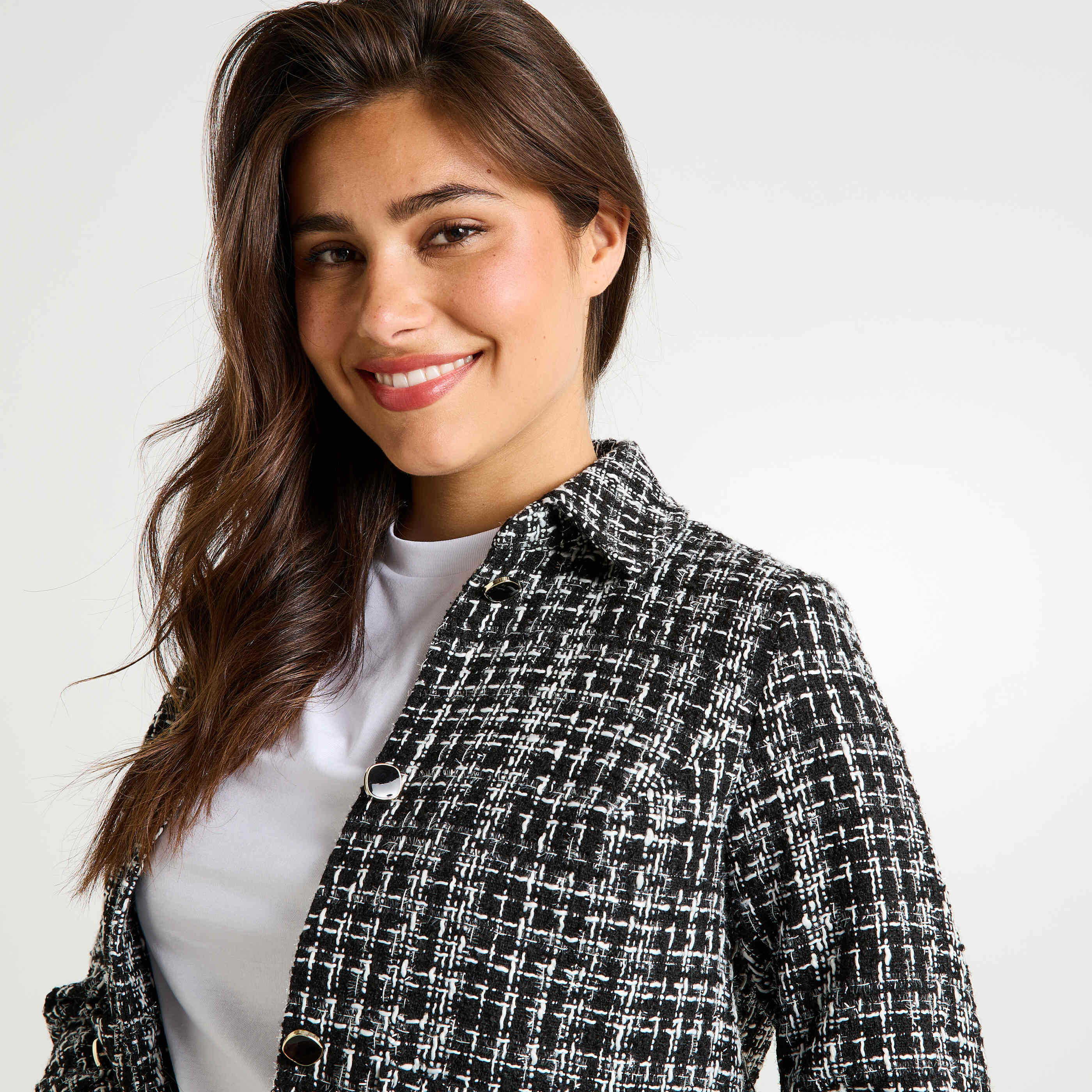 Veste tweed col chemise femme