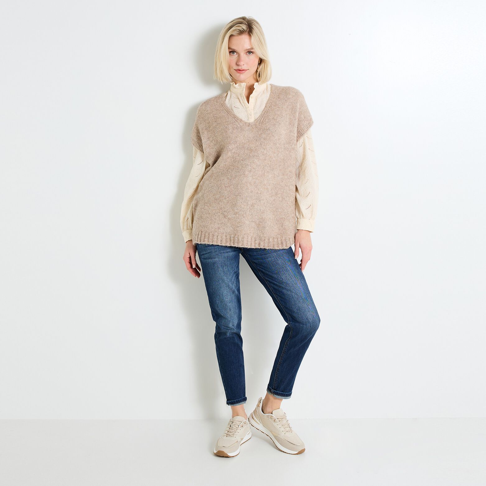 Pull loose col V femme