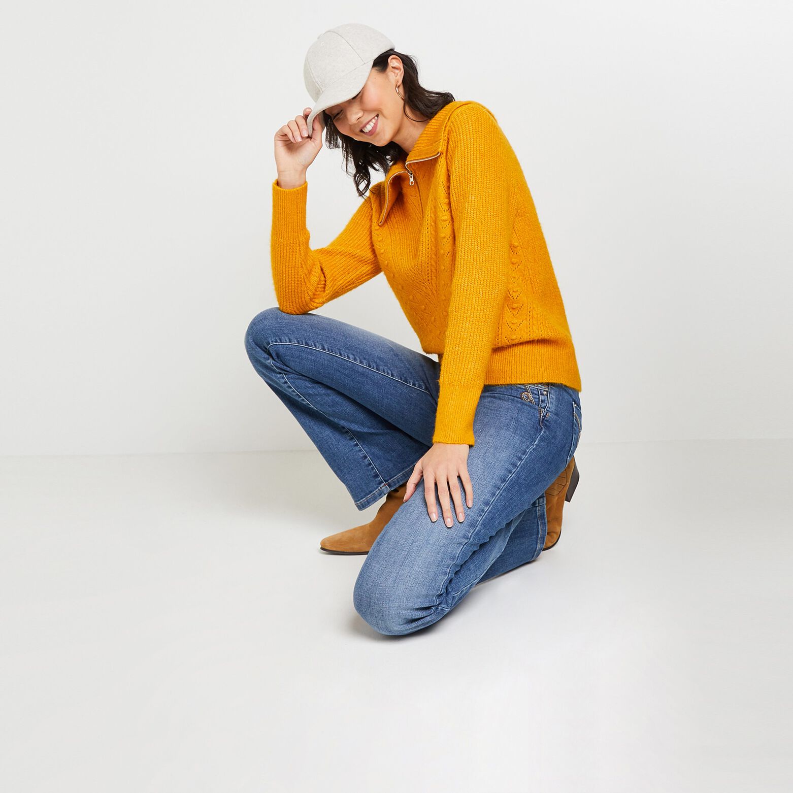 Pull col camionneur uni femme