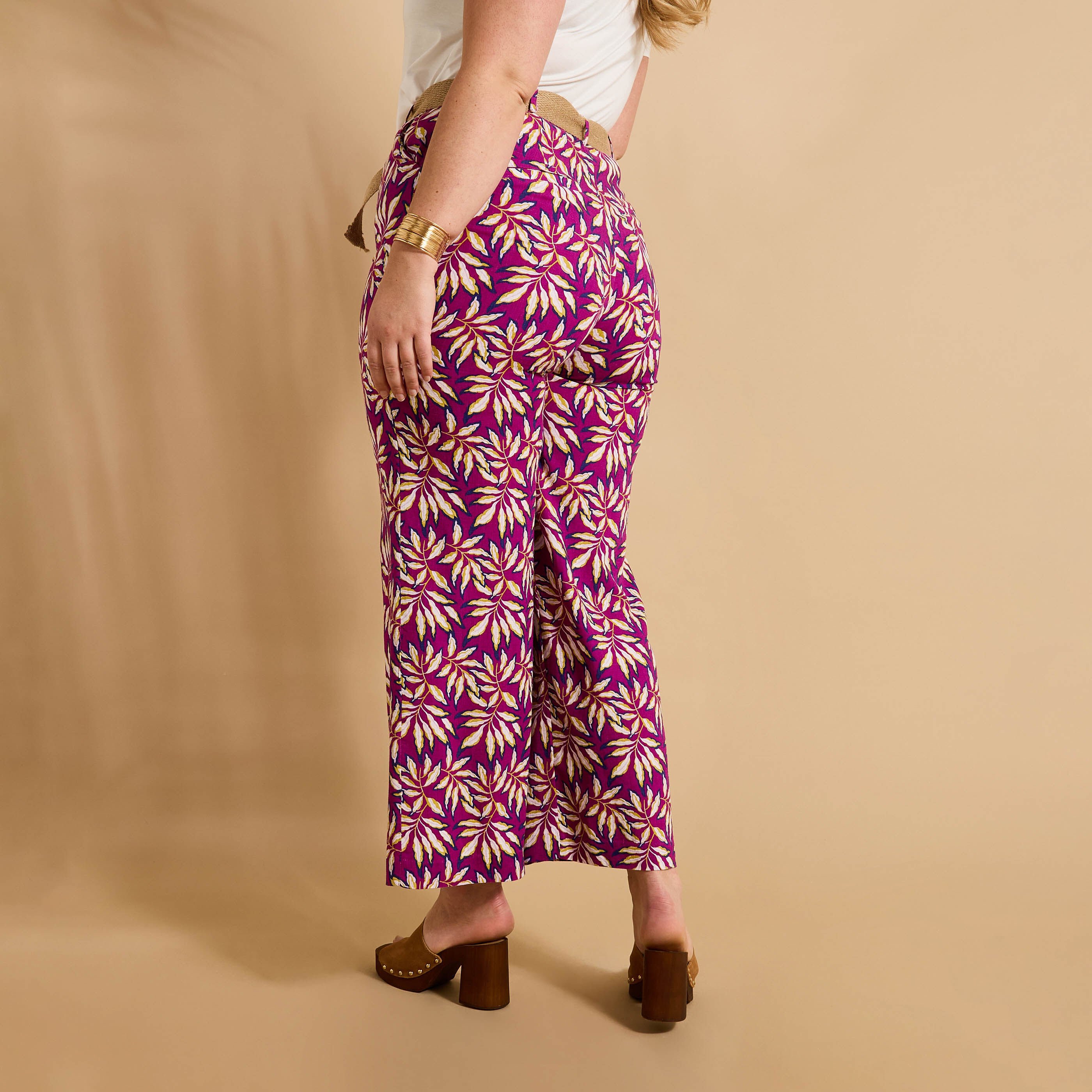 Pantalon imprim&eacute; feuillage femme