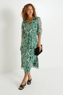 Robe longue imprimée col V 