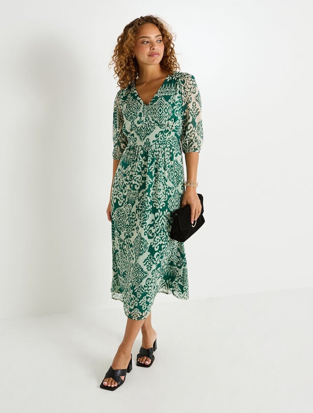 Robe longue imprimée col V 