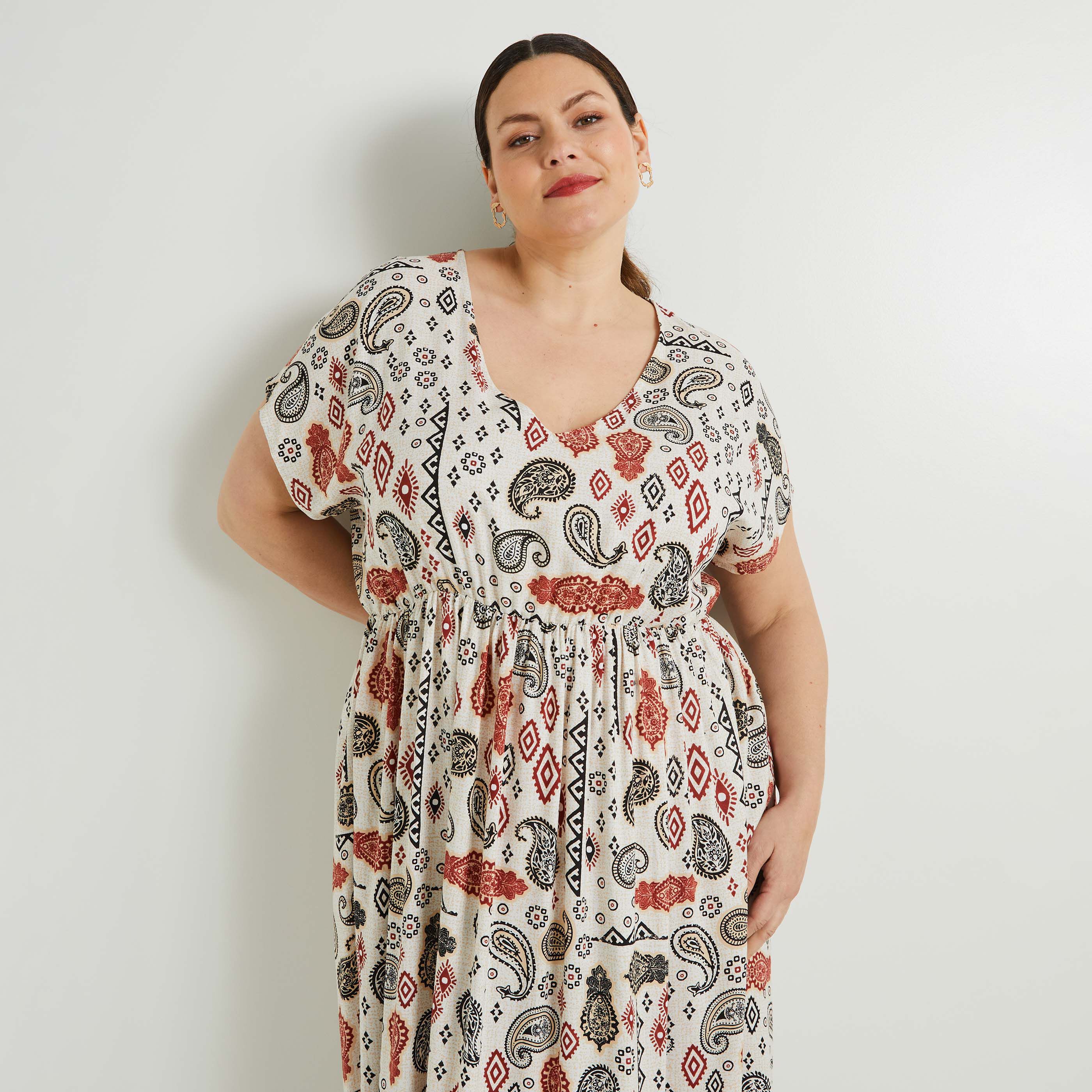 Robe longue imprim&eacute;e femme