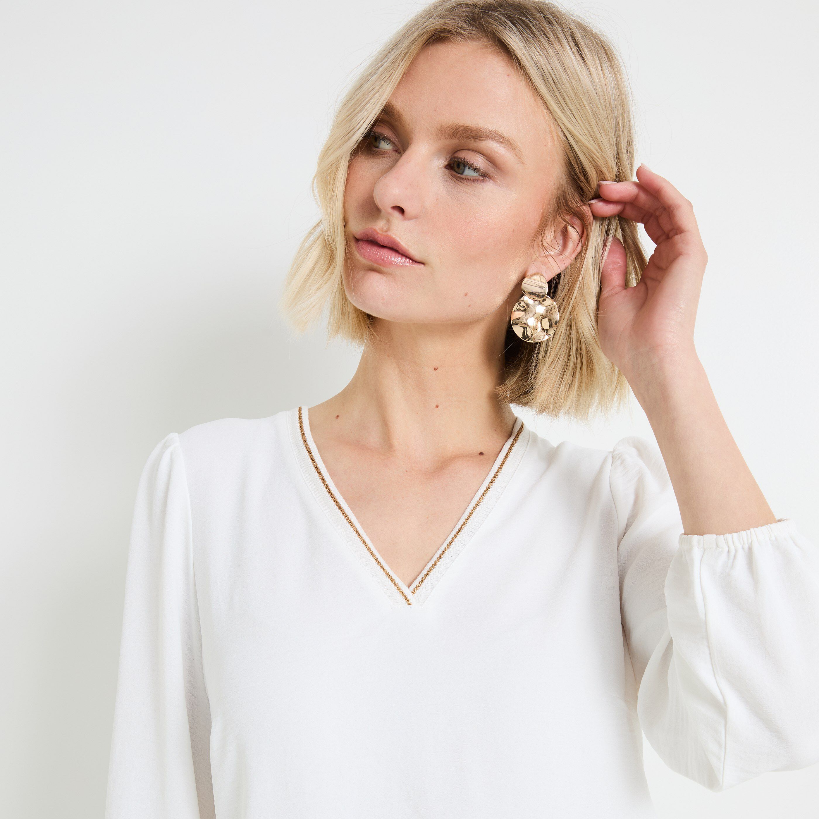 Blouse col V manches 3/4 femme