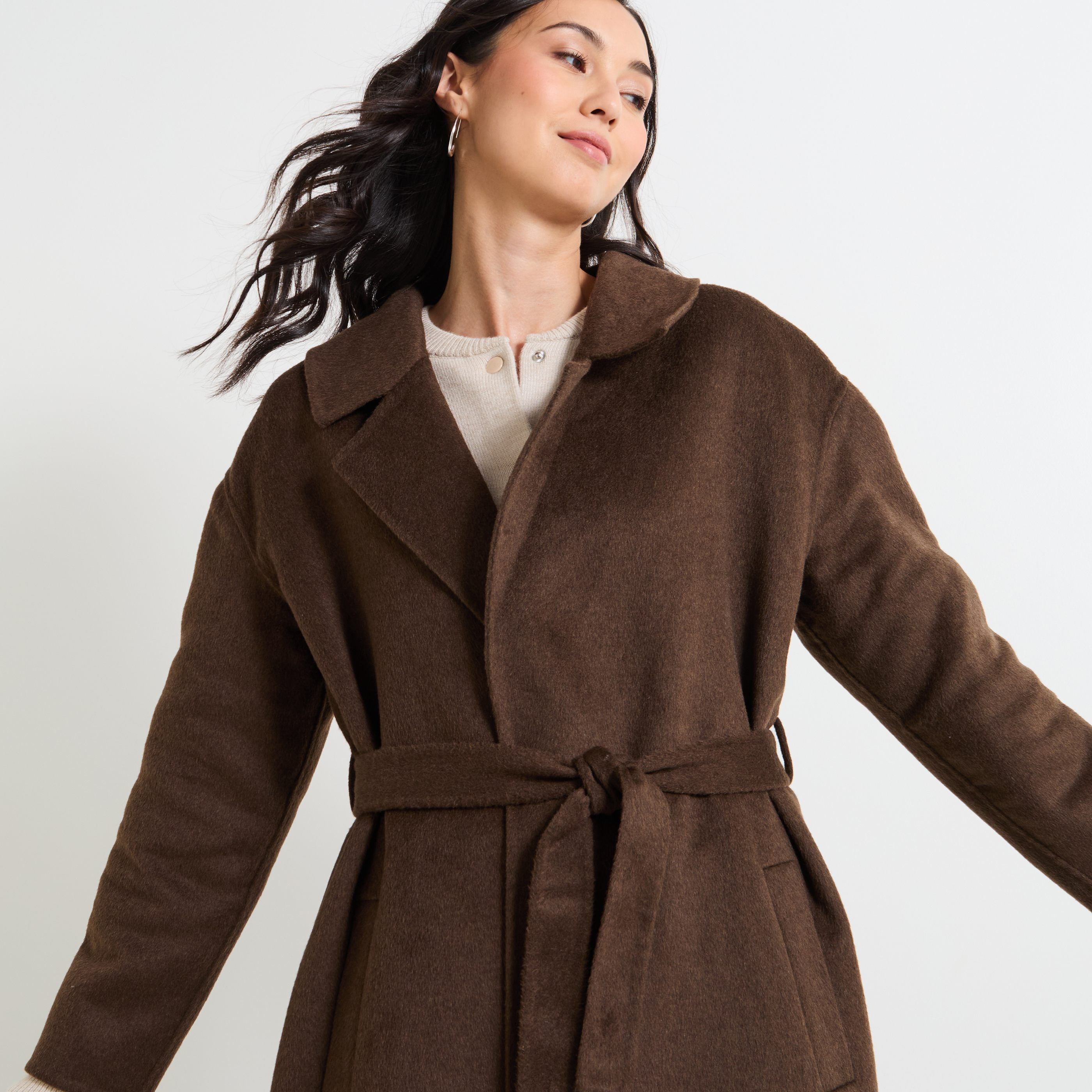 Manteau long a nouer femme MARRON Graindemalice