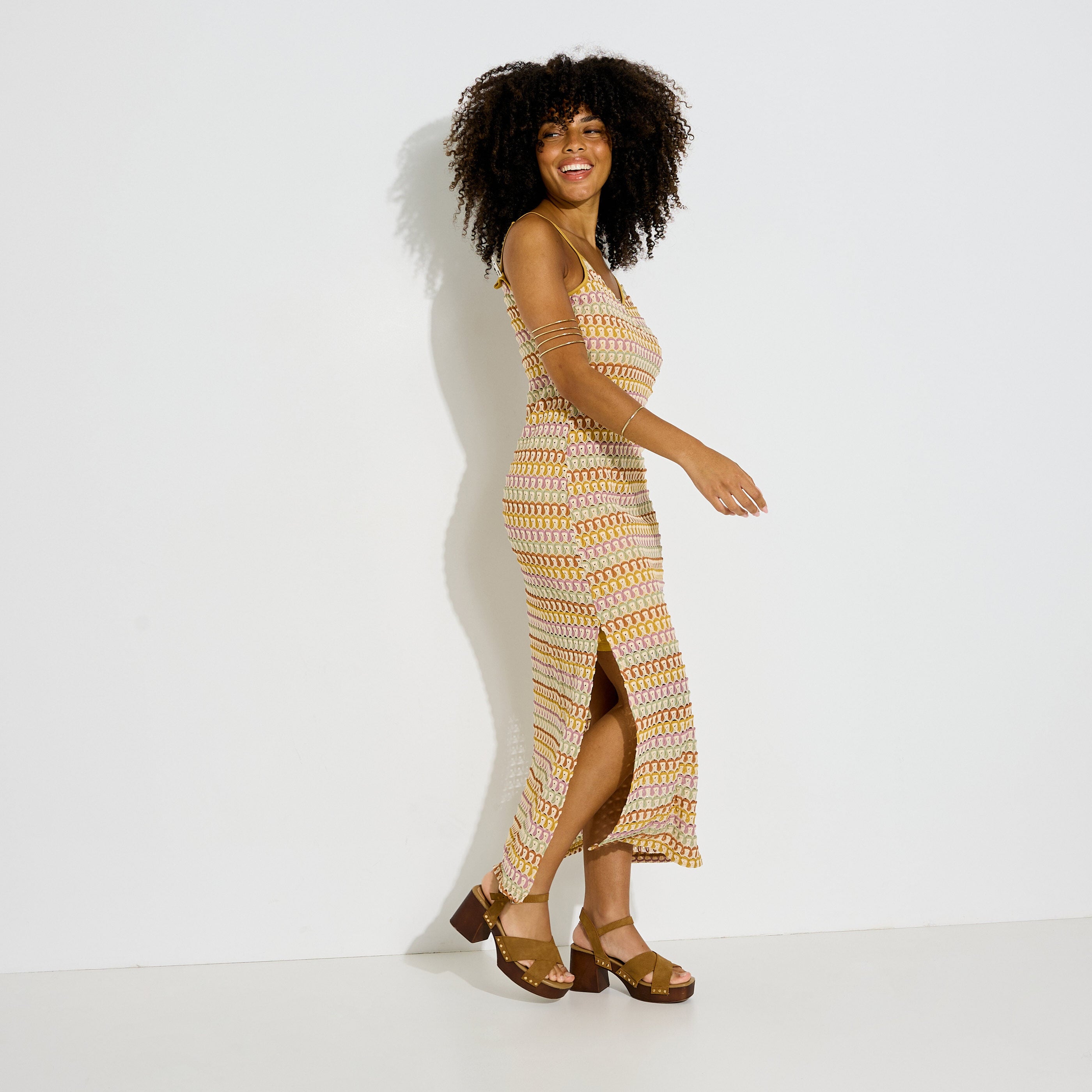 Robe longue en maille fentes lat&eacute;rales
