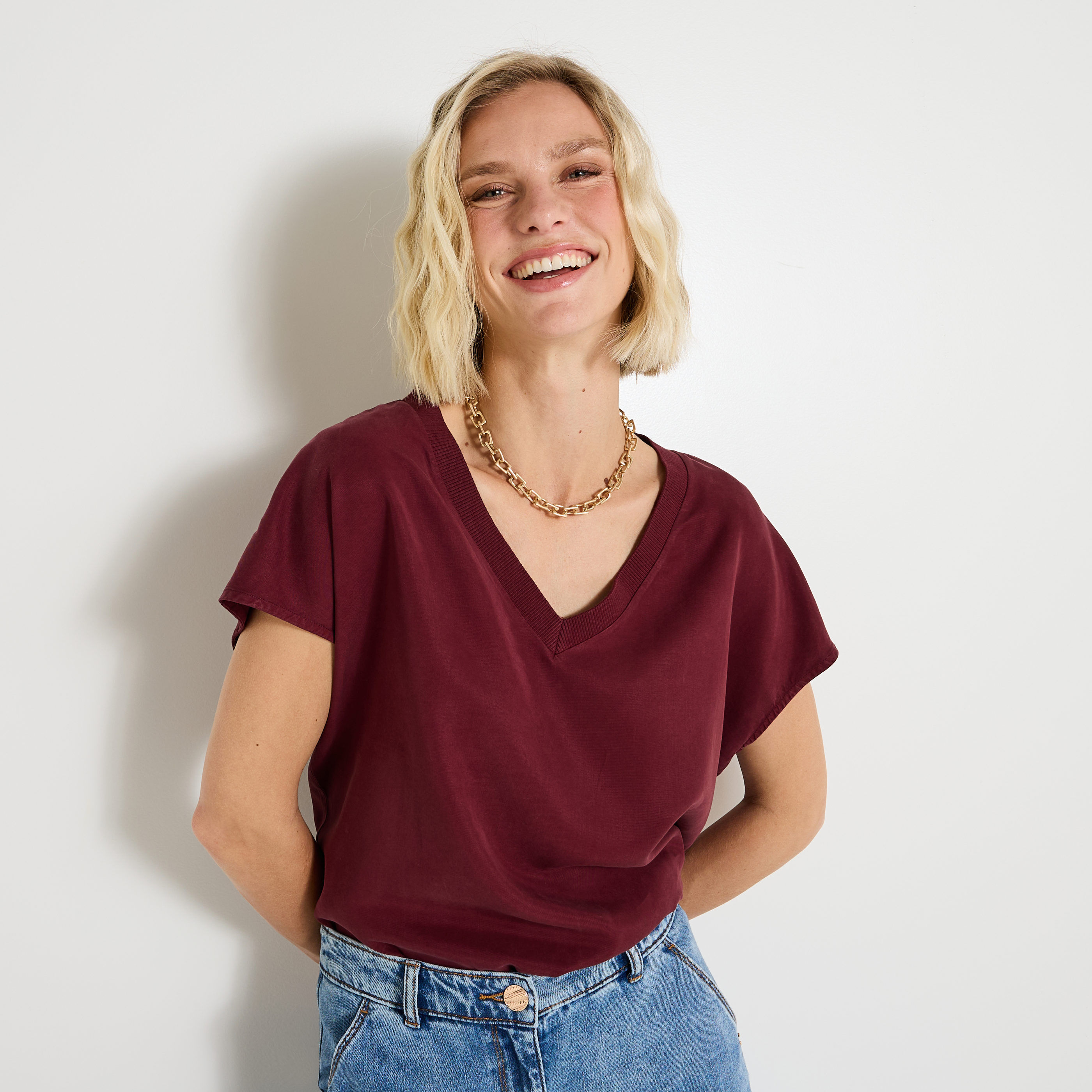 Blouse col V femme
