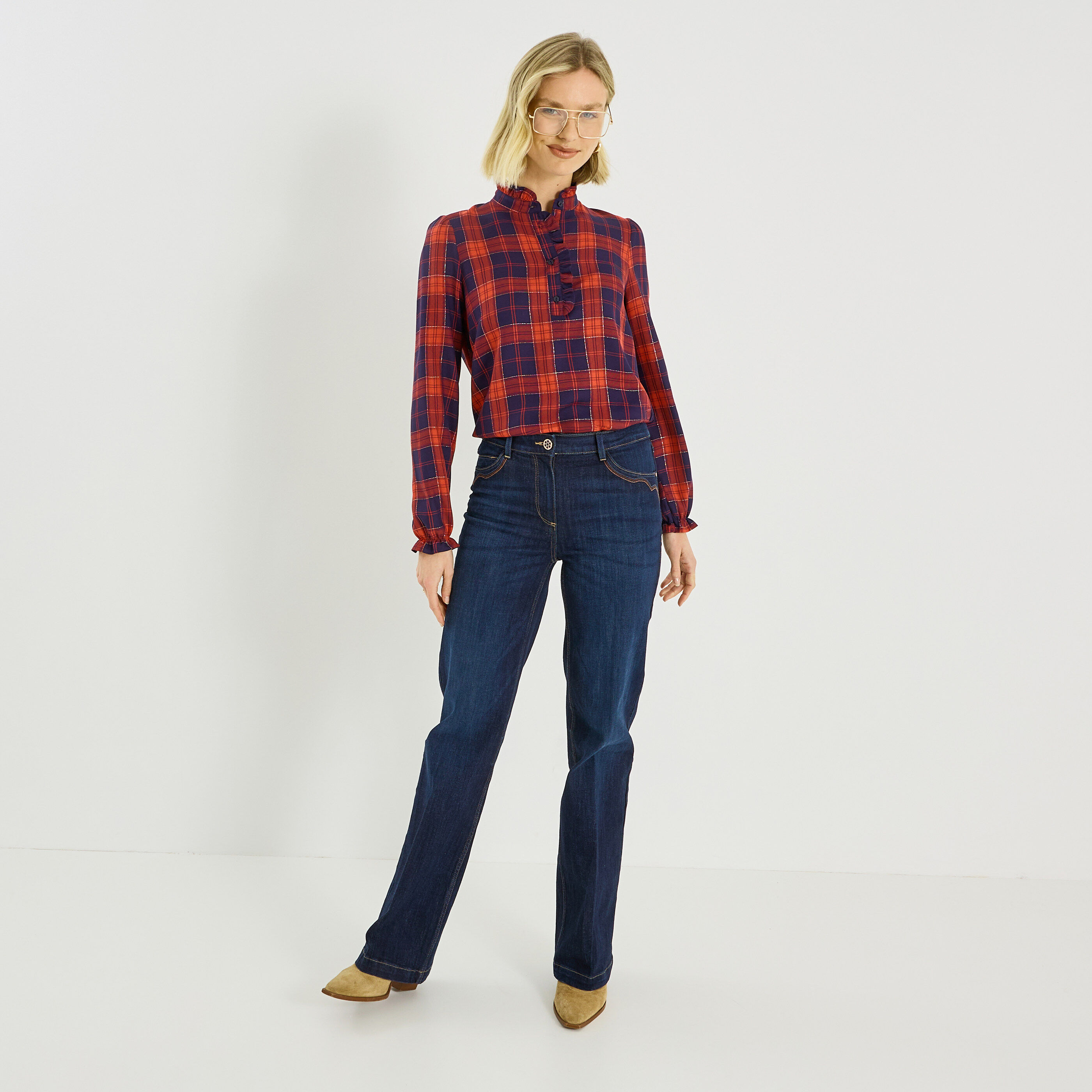 Blouse &agrave; carreaux femme