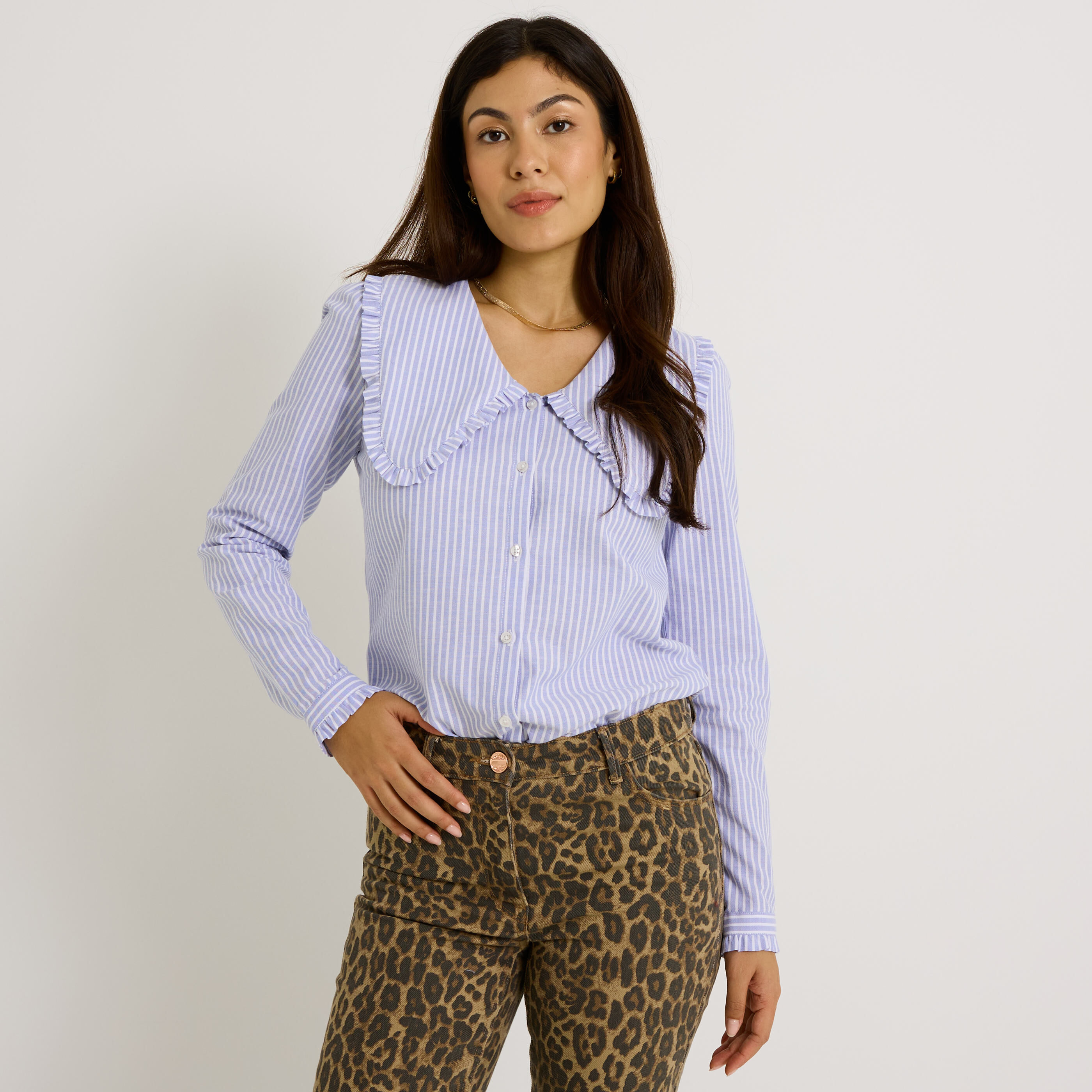 Chemise ray&eacute;e grand col femme