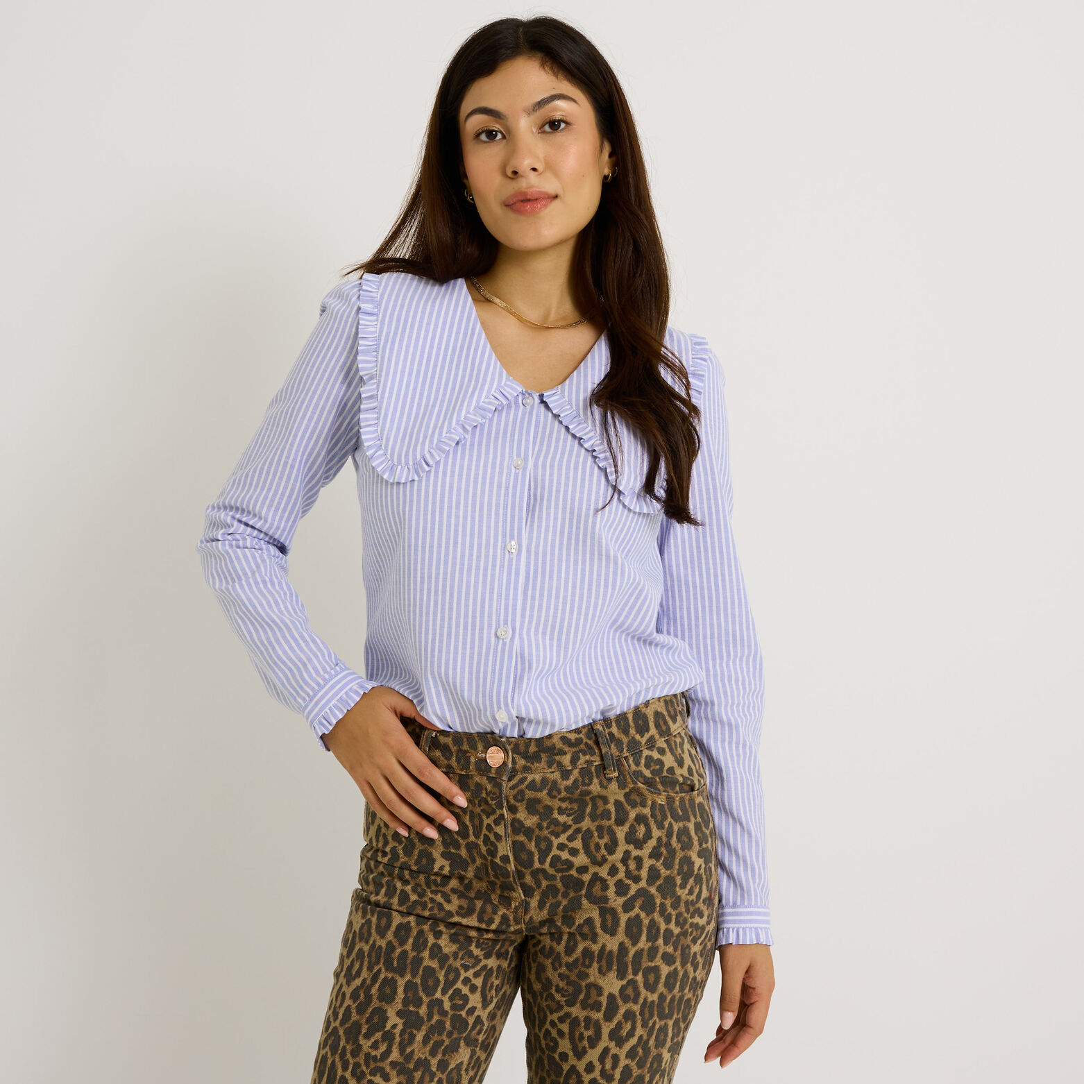 Chemise rayée grand col femme