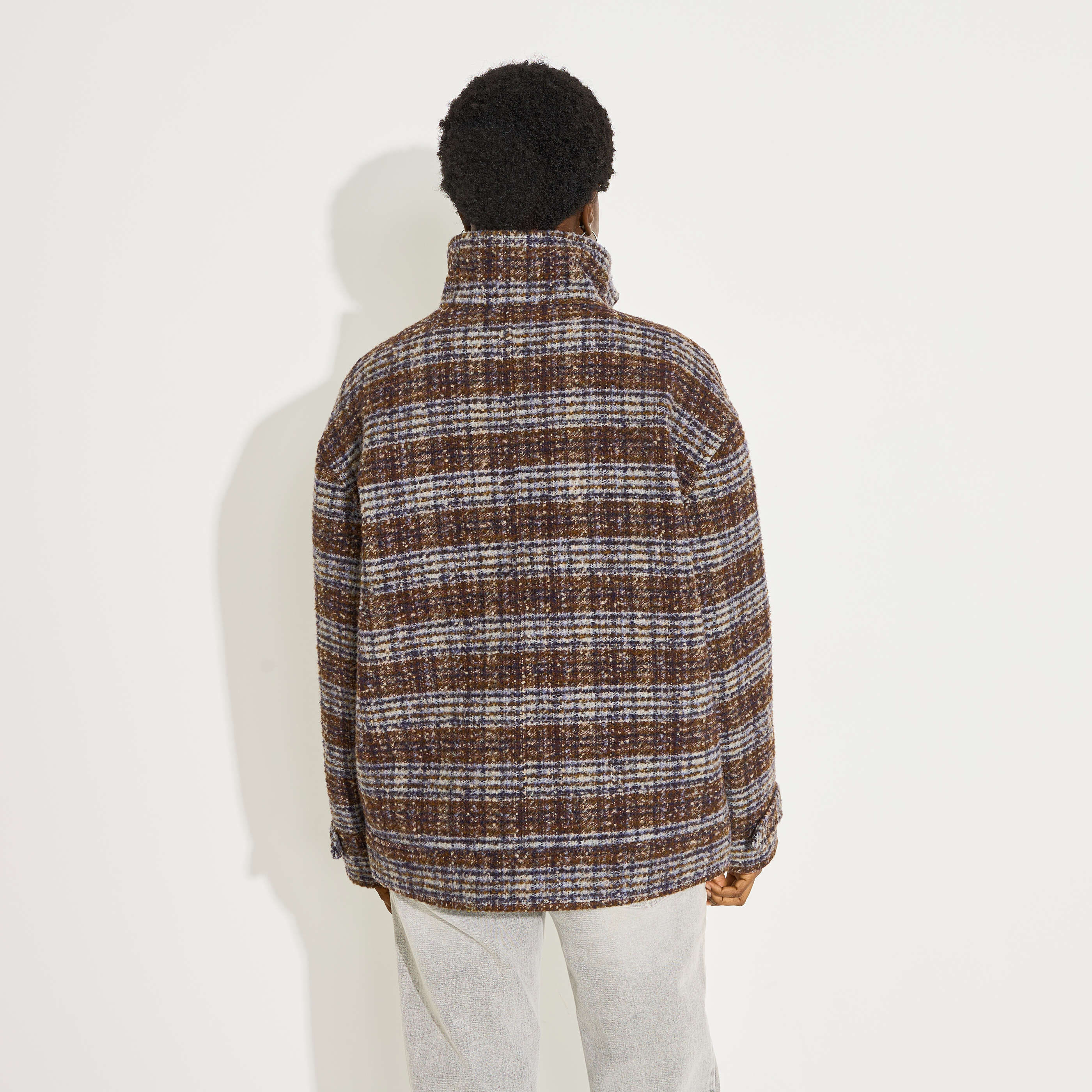 Manteau court &agrave; carreaux femme