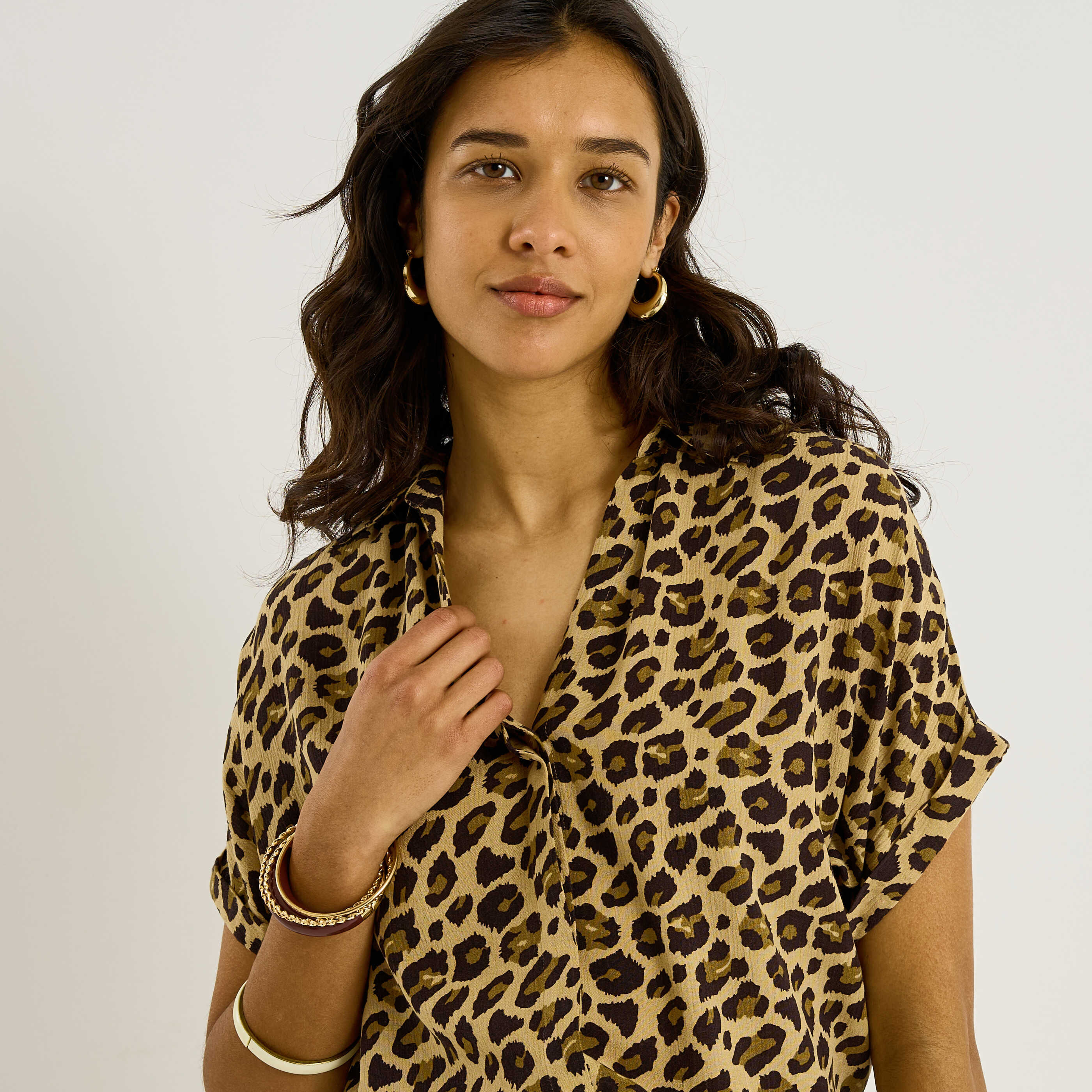Chemise fluide imprim&eacute; bicolore femme