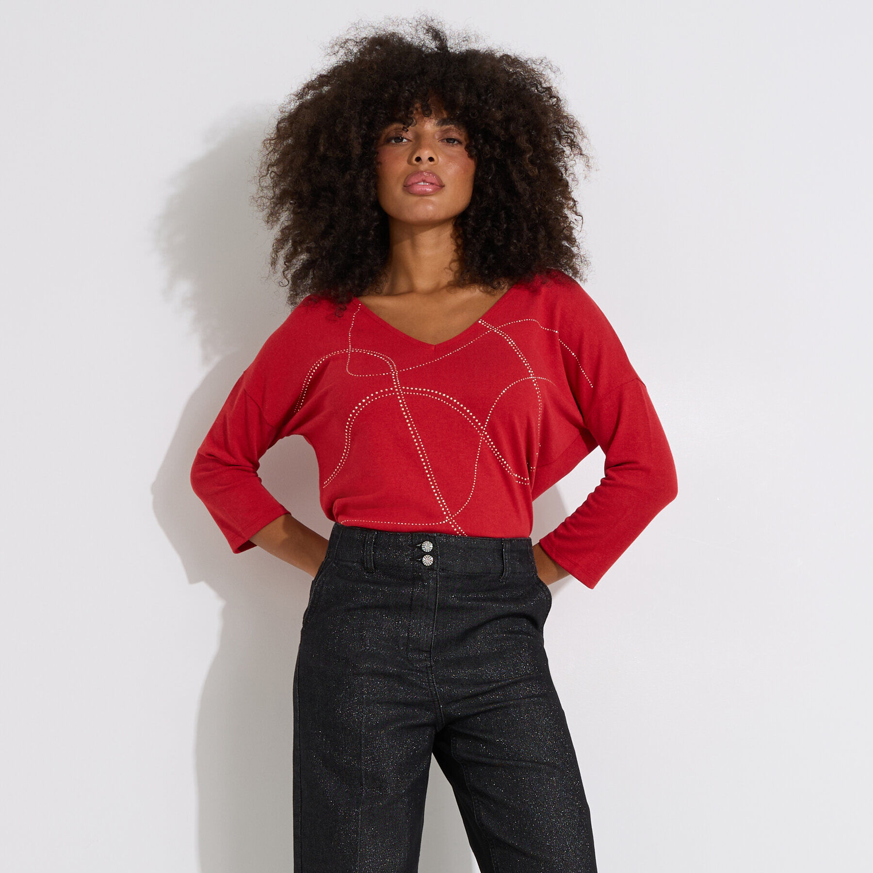 T-shirt doudou col V manches 3/4 femme