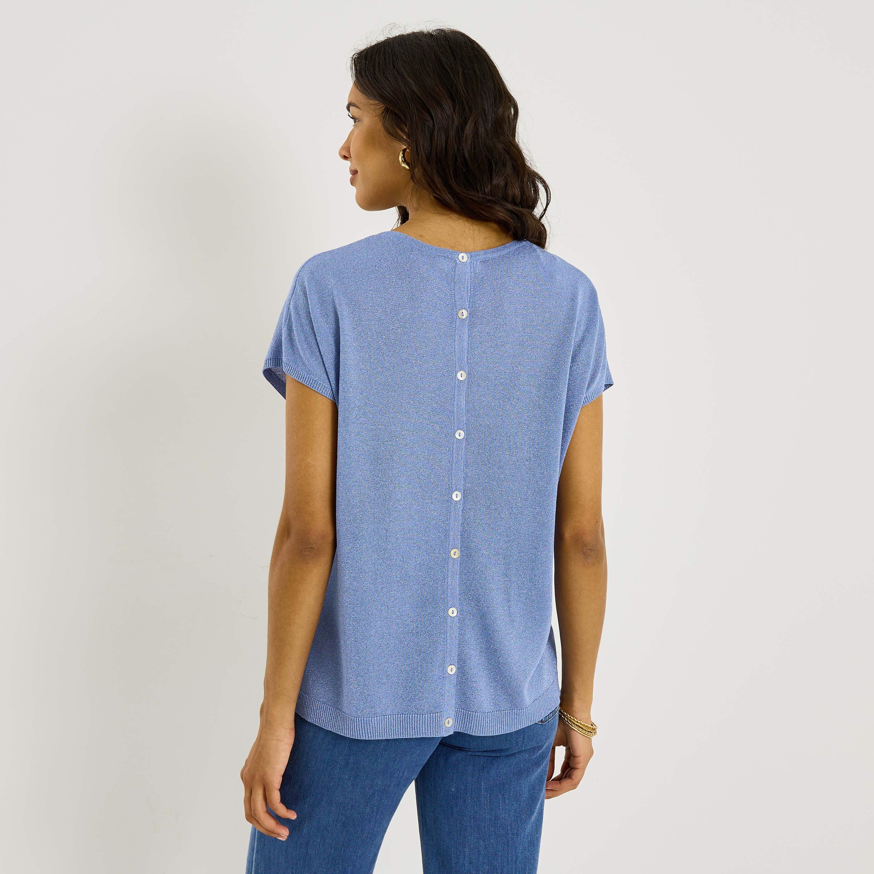 Pull brillant manches courtes femme