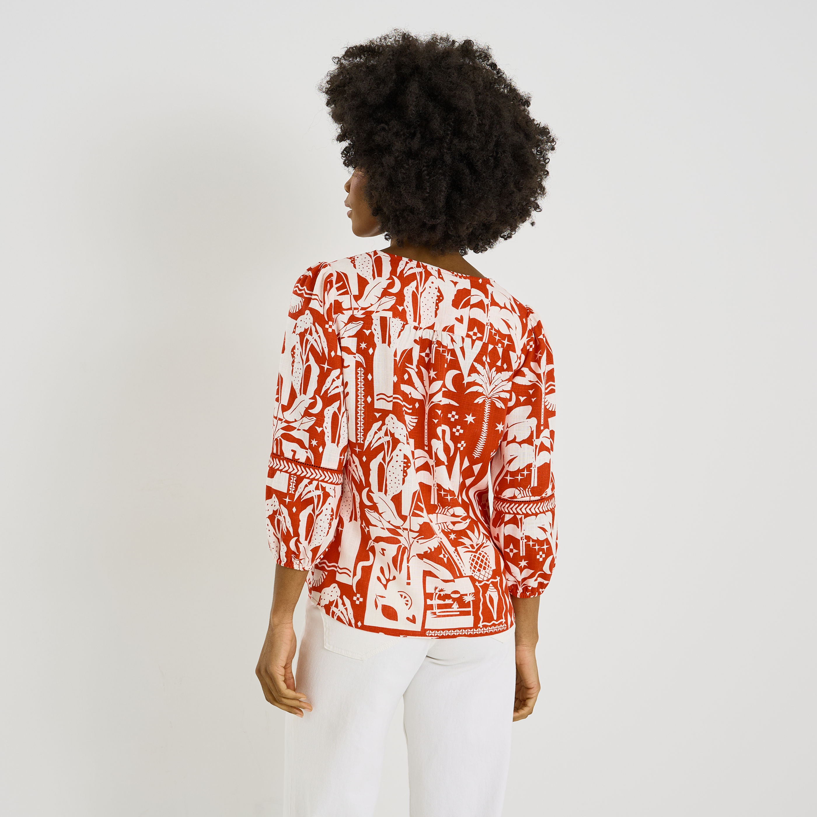 Blouse imprim&eacute;e col V femme