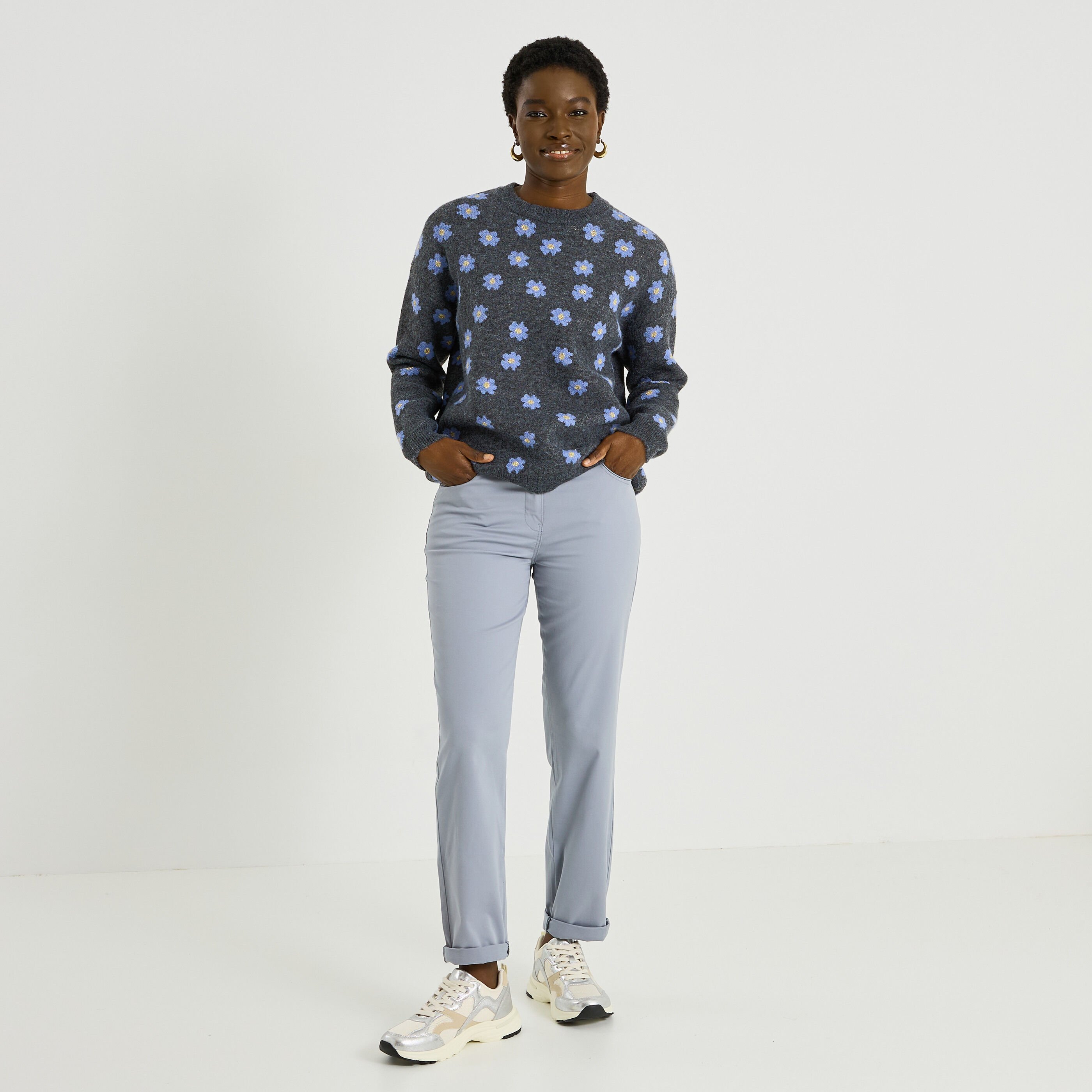 Pantalon chino uni femme