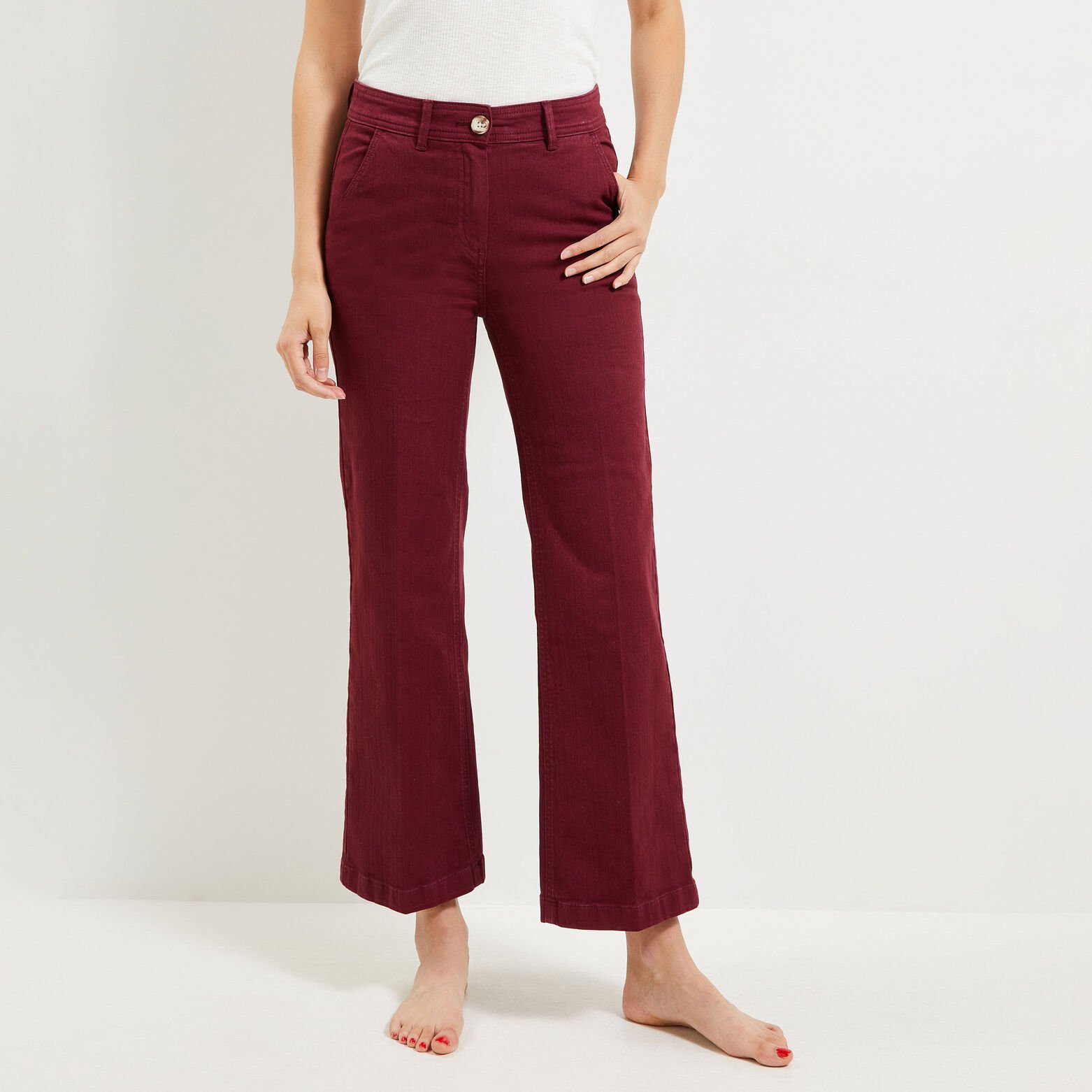 Pantalon flare raccourci femme