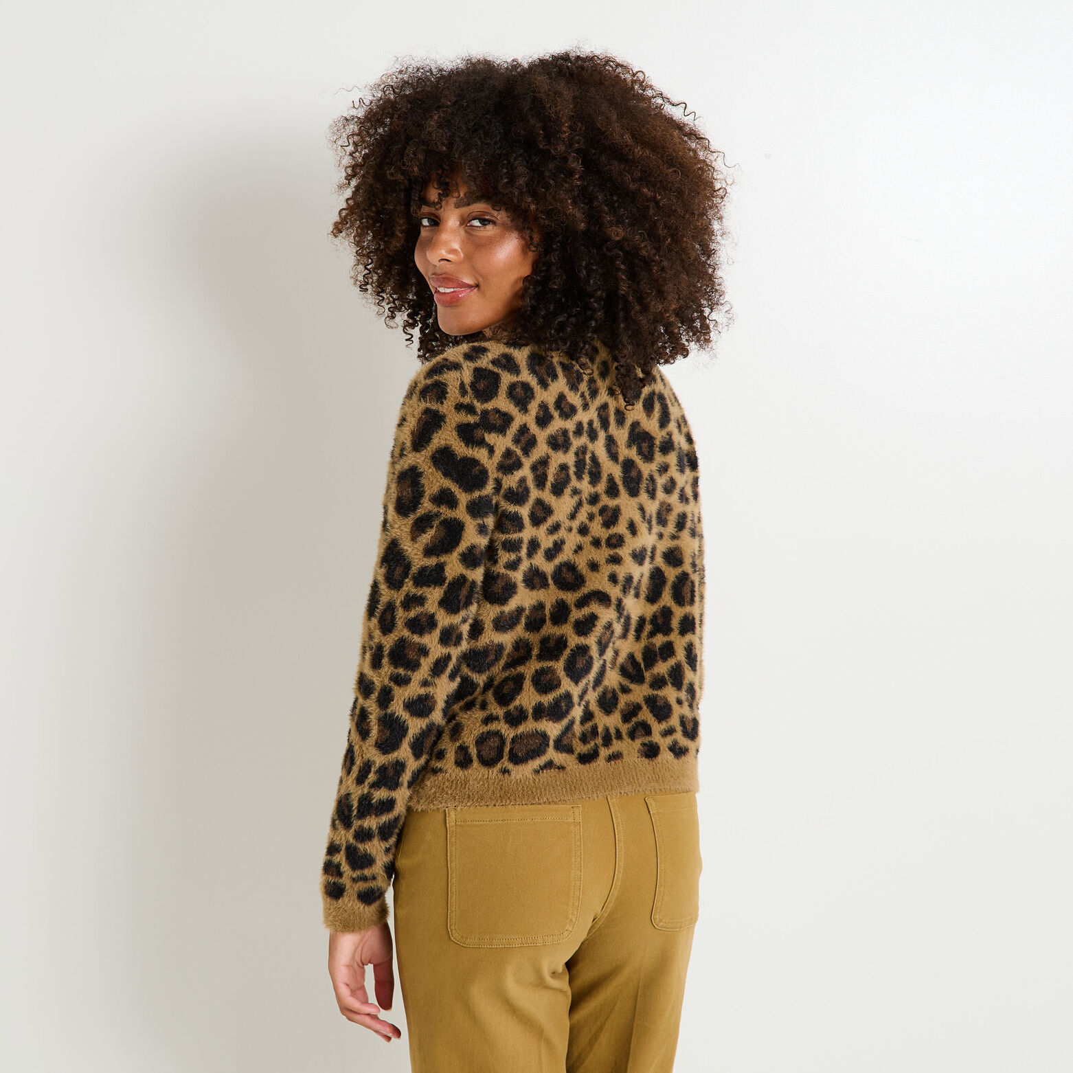 Gilet fluffy imprimé léopard femme