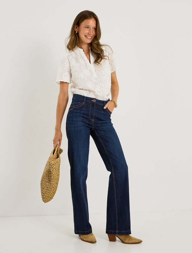 Blouse brod&eacute;e manches courtes femme