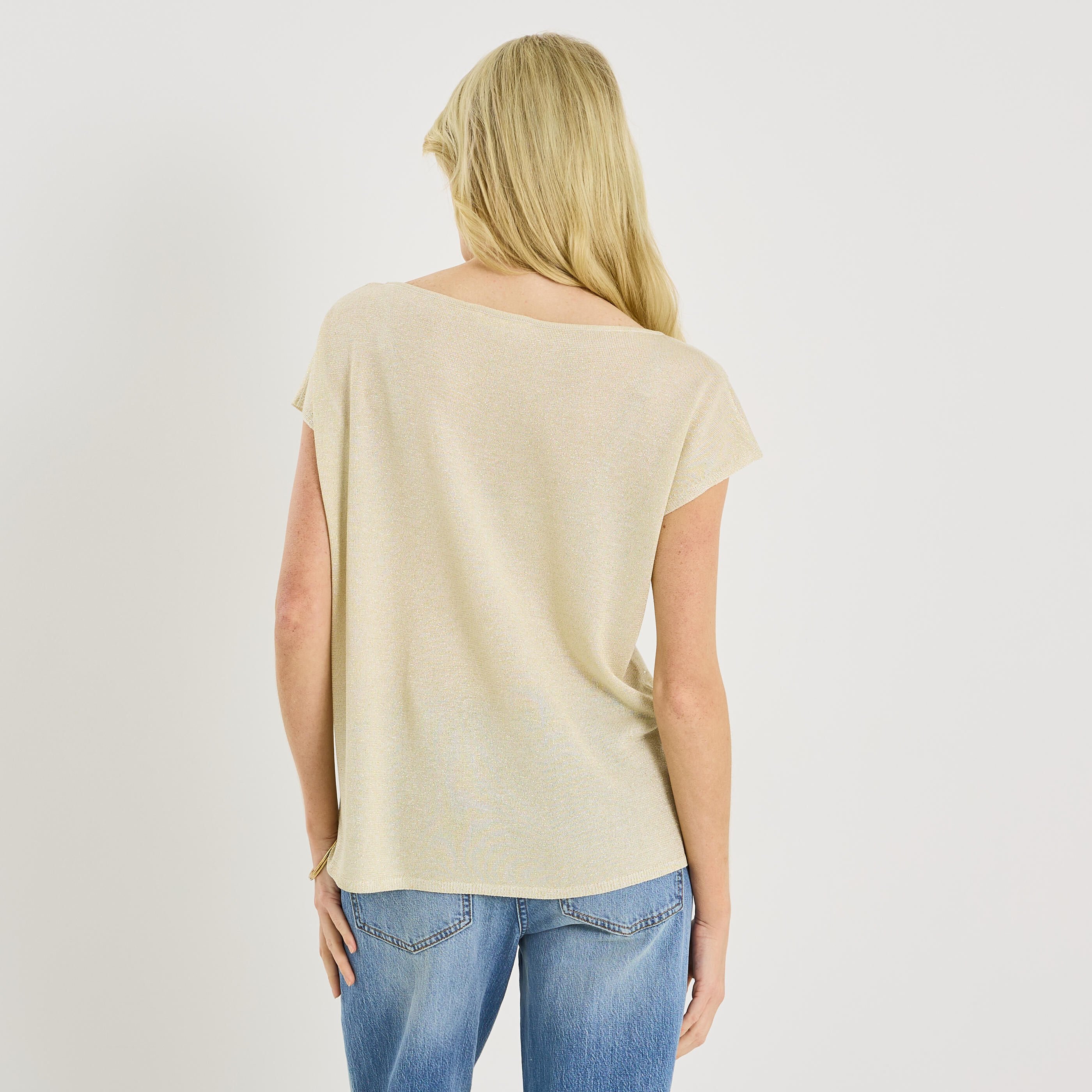 Pull brillant manches courtes femme
