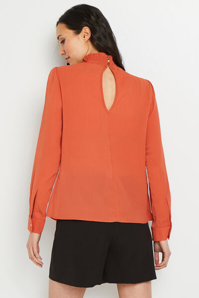 Blouse orange col montant femme