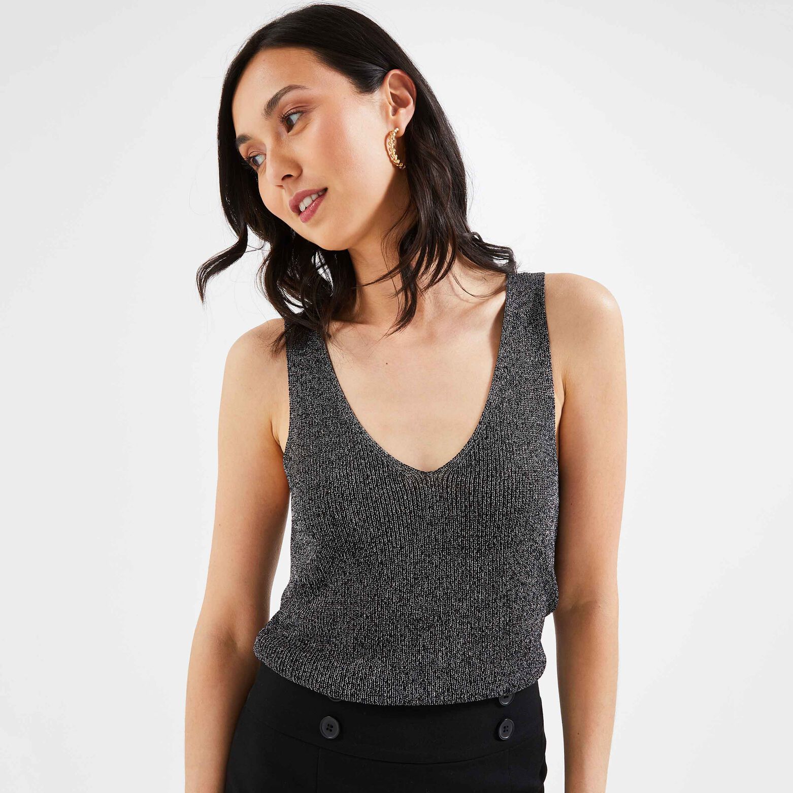 Débardeur maille cotelée lurex