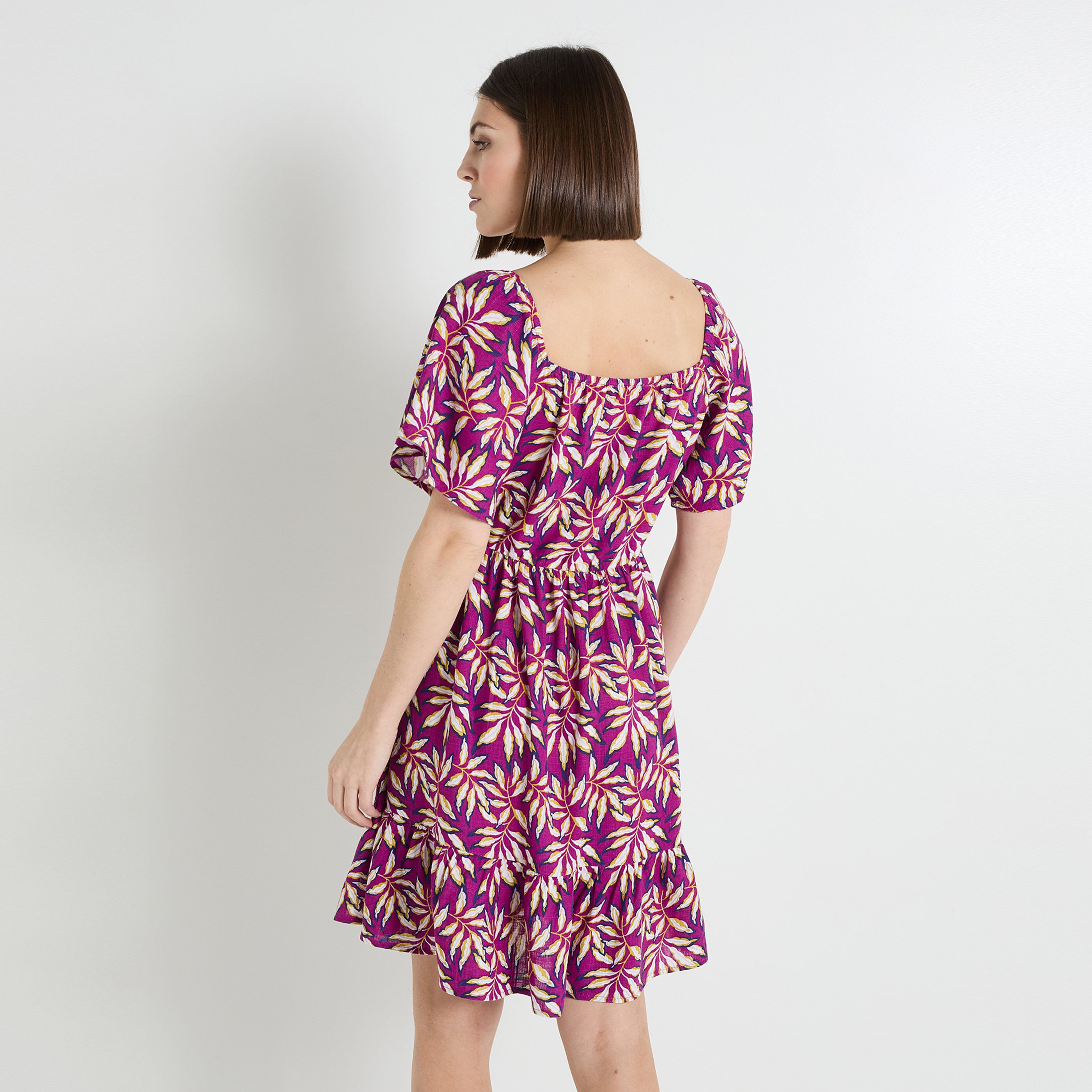 Robe col V imprim&eacute;e femme