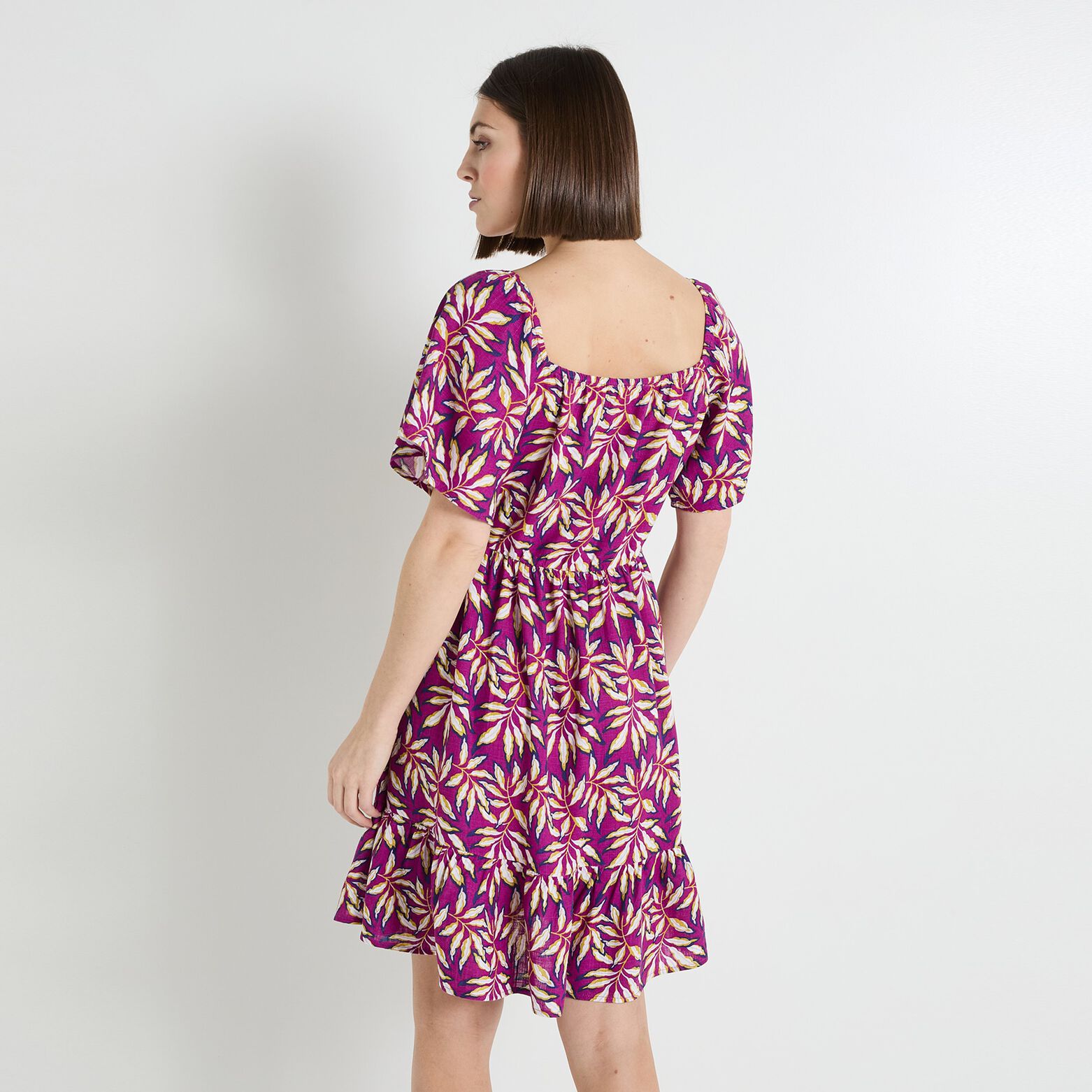 Robe col V imprimée femme