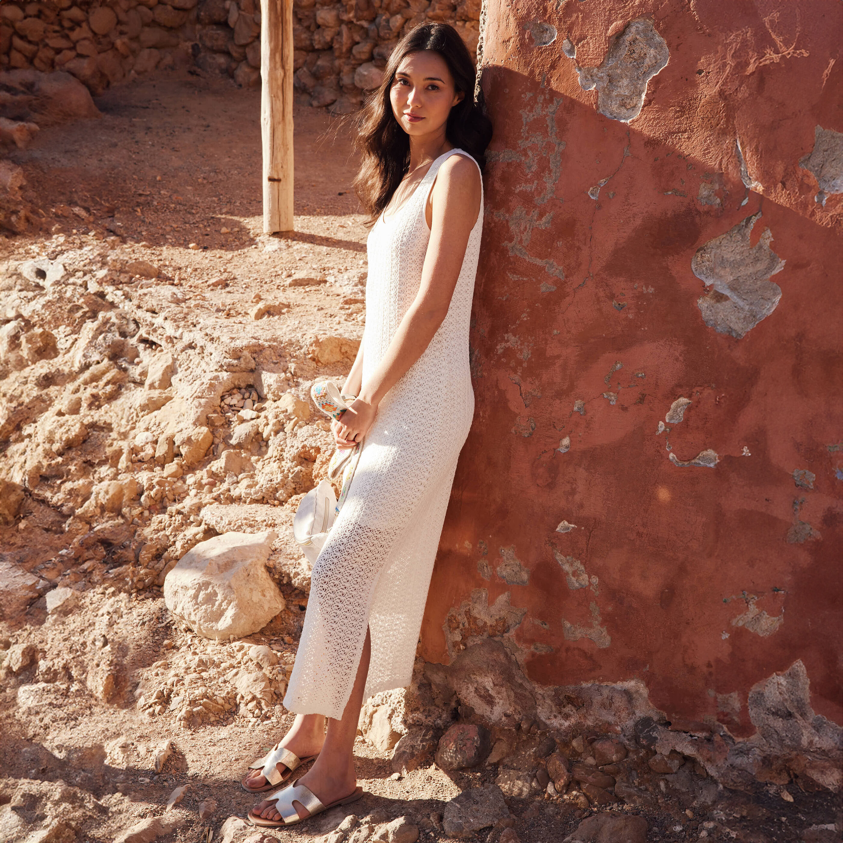 Robe longue crochet femme ECRU Graindemalice