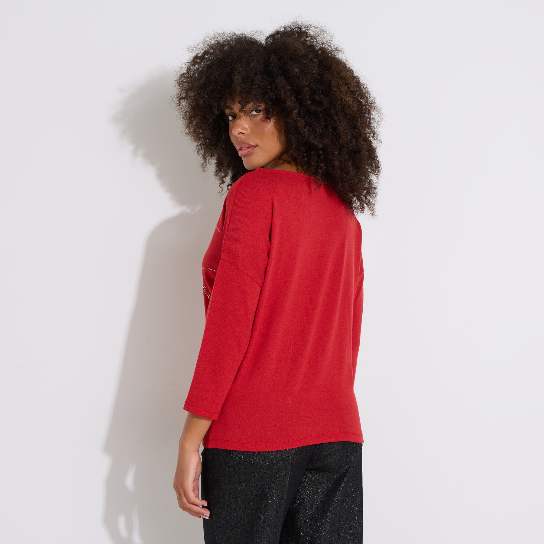 T-shirt doudou col V manches 3/4 femme