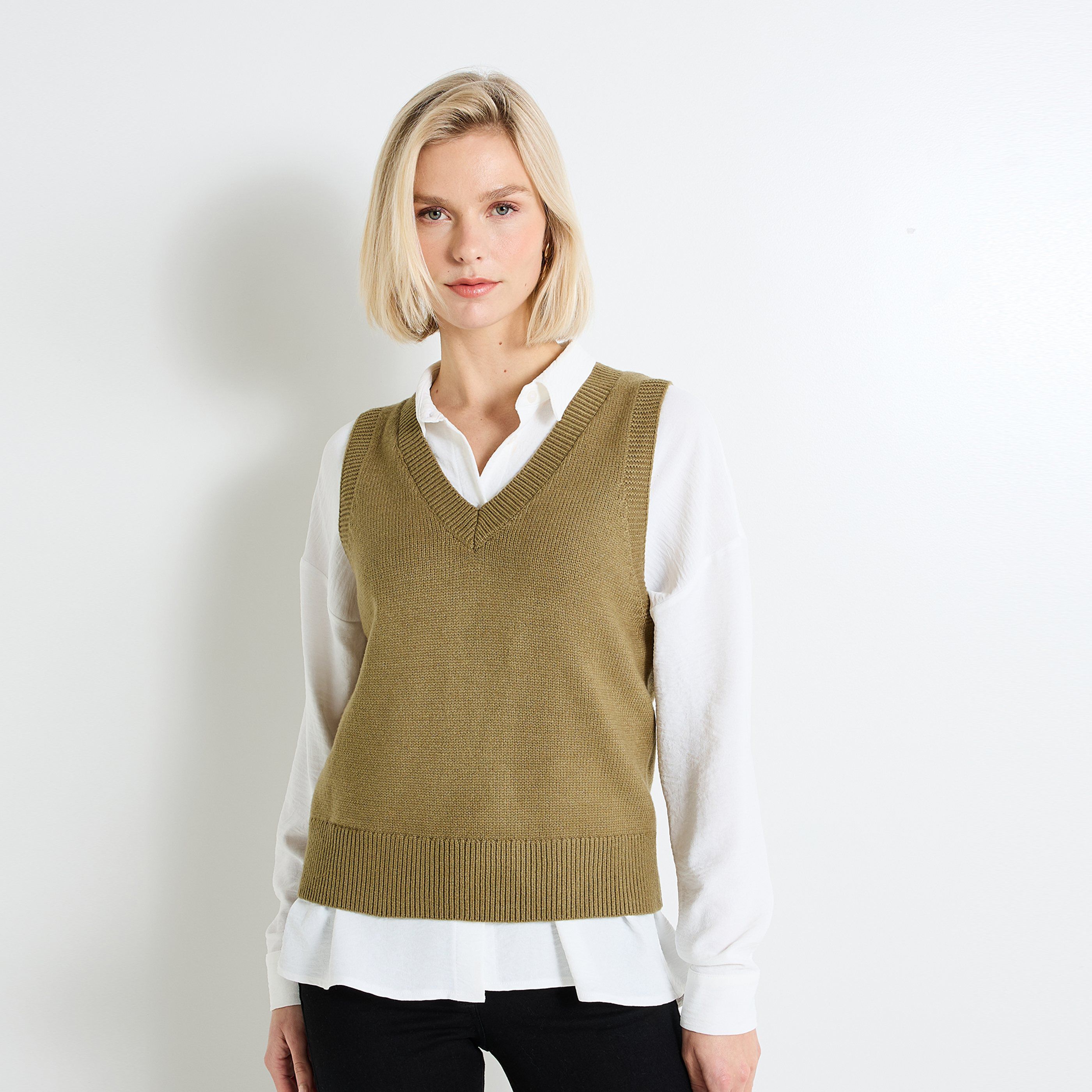 Pull col V femme