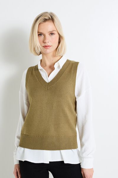 Pull col V femme