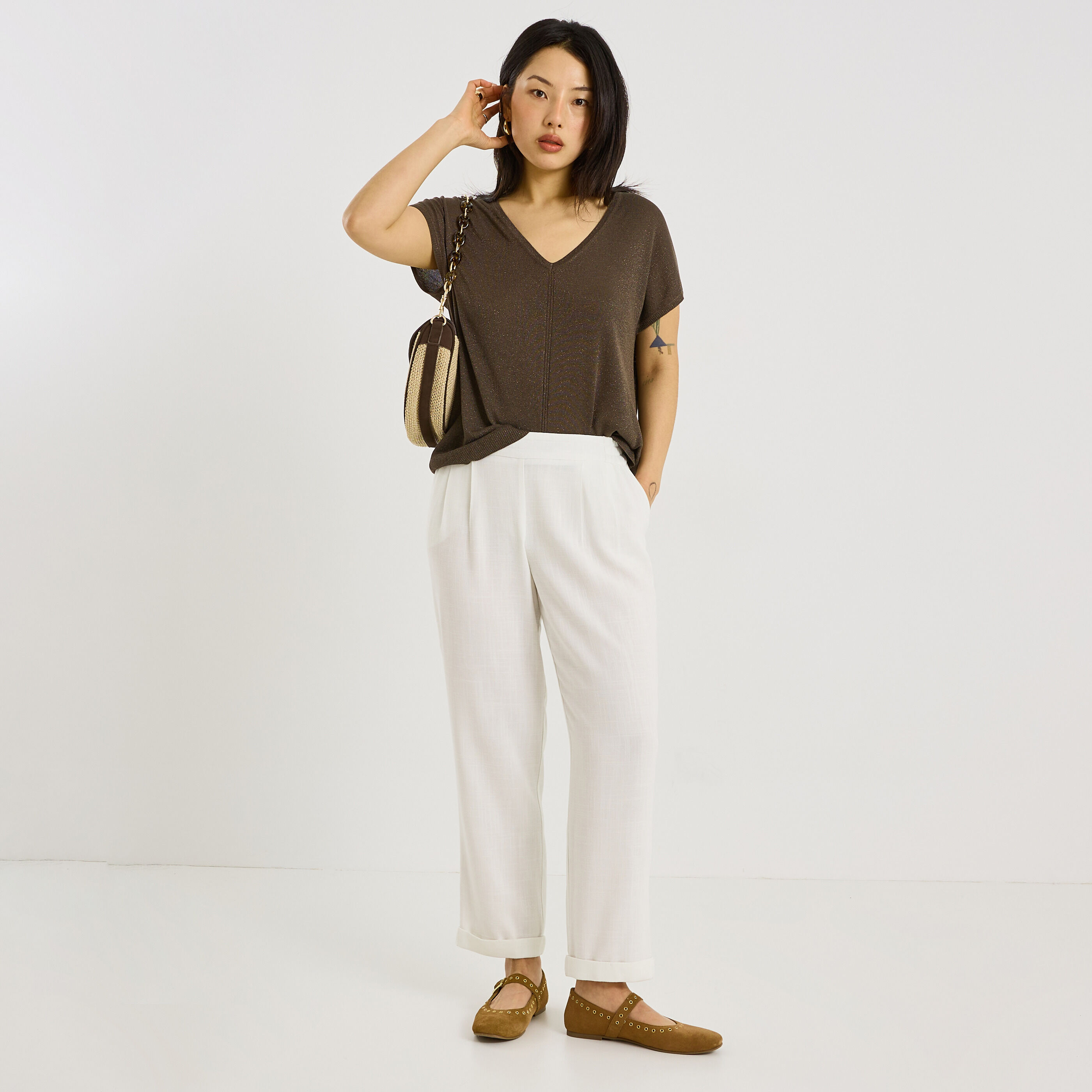 Pantalon &agrave; revers femme