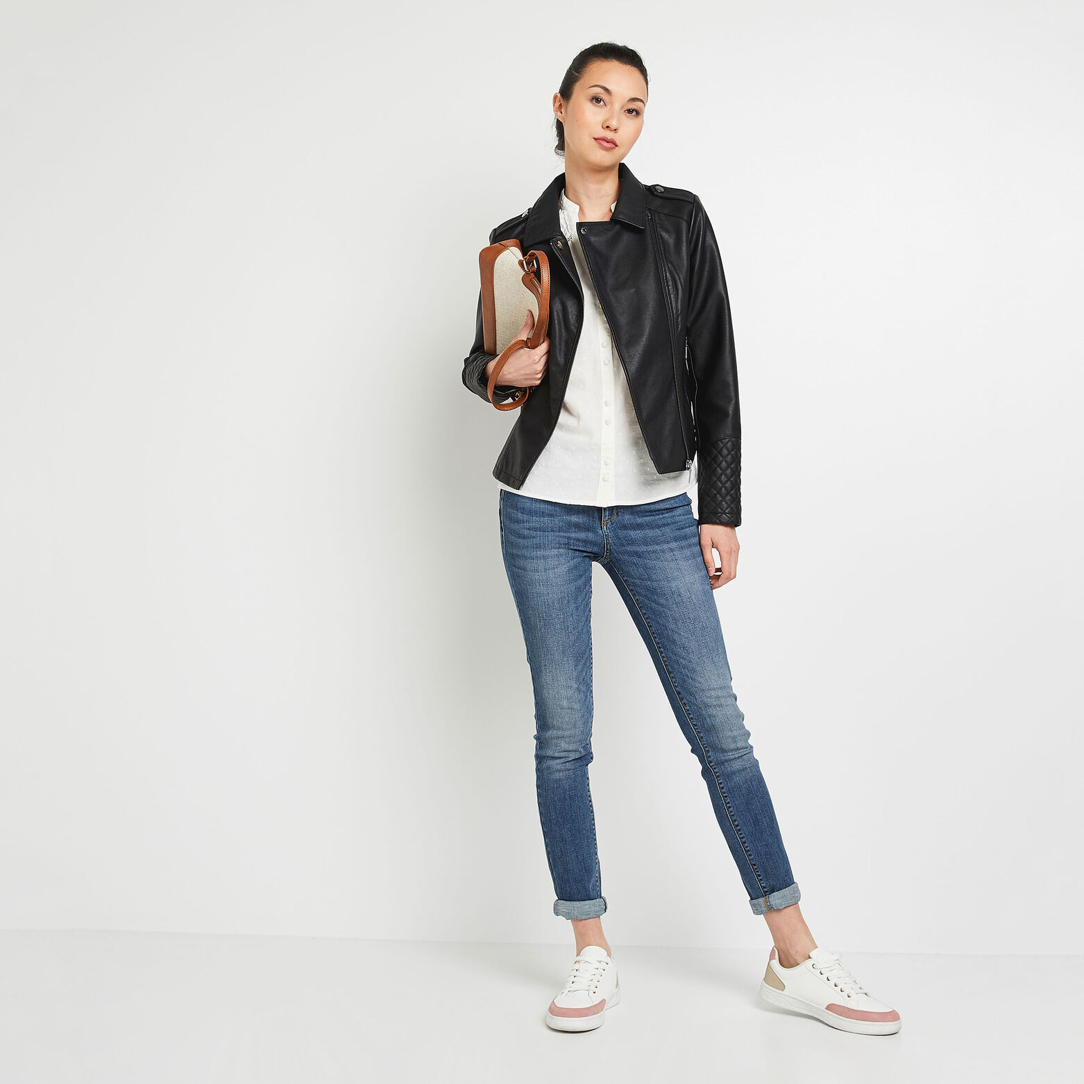 Blouson simili noir femme