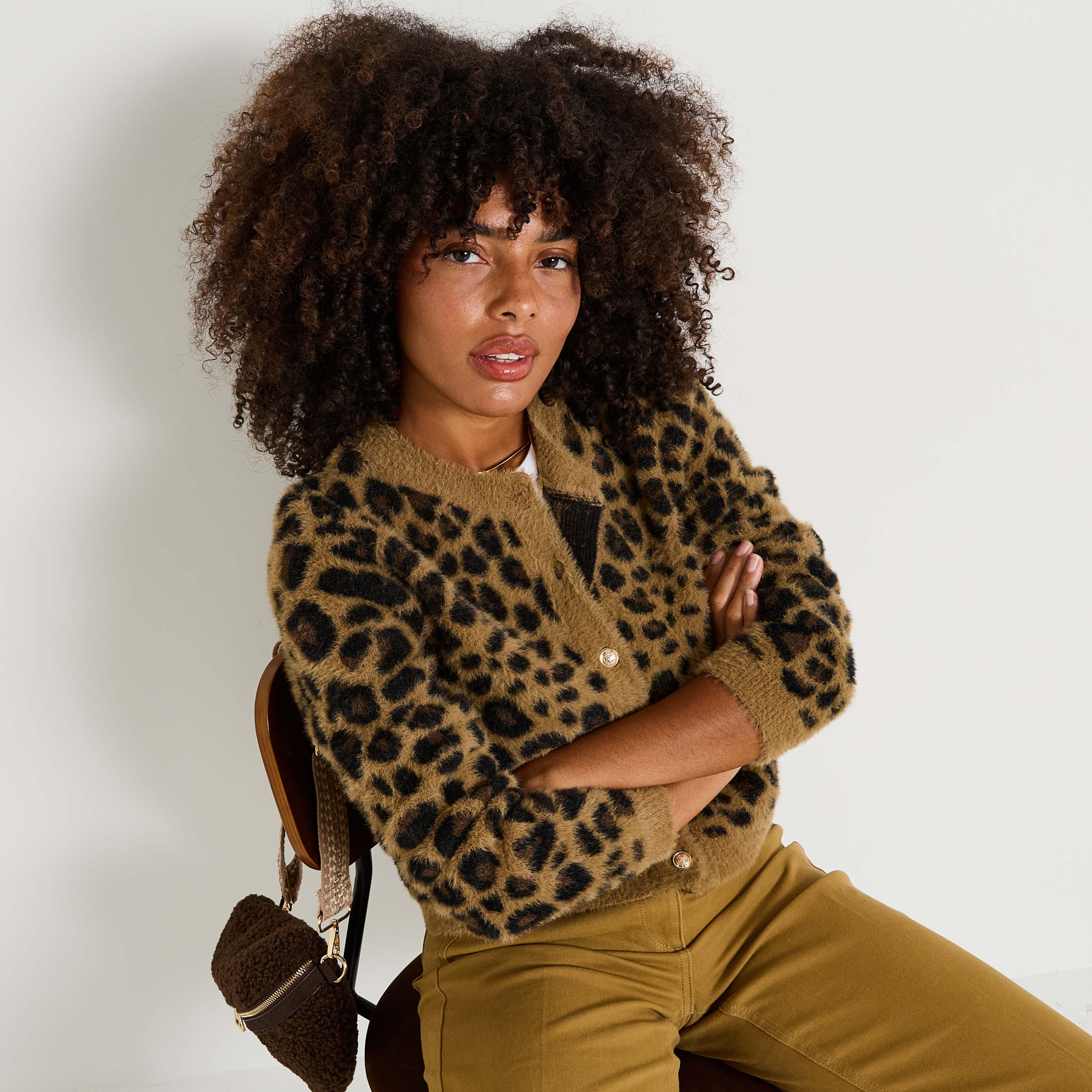 Gilet fluffy imprim&eacute; l&eacute;opard femme