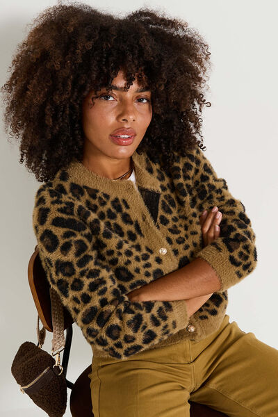 Gilet fluffy imprimé léopard femme