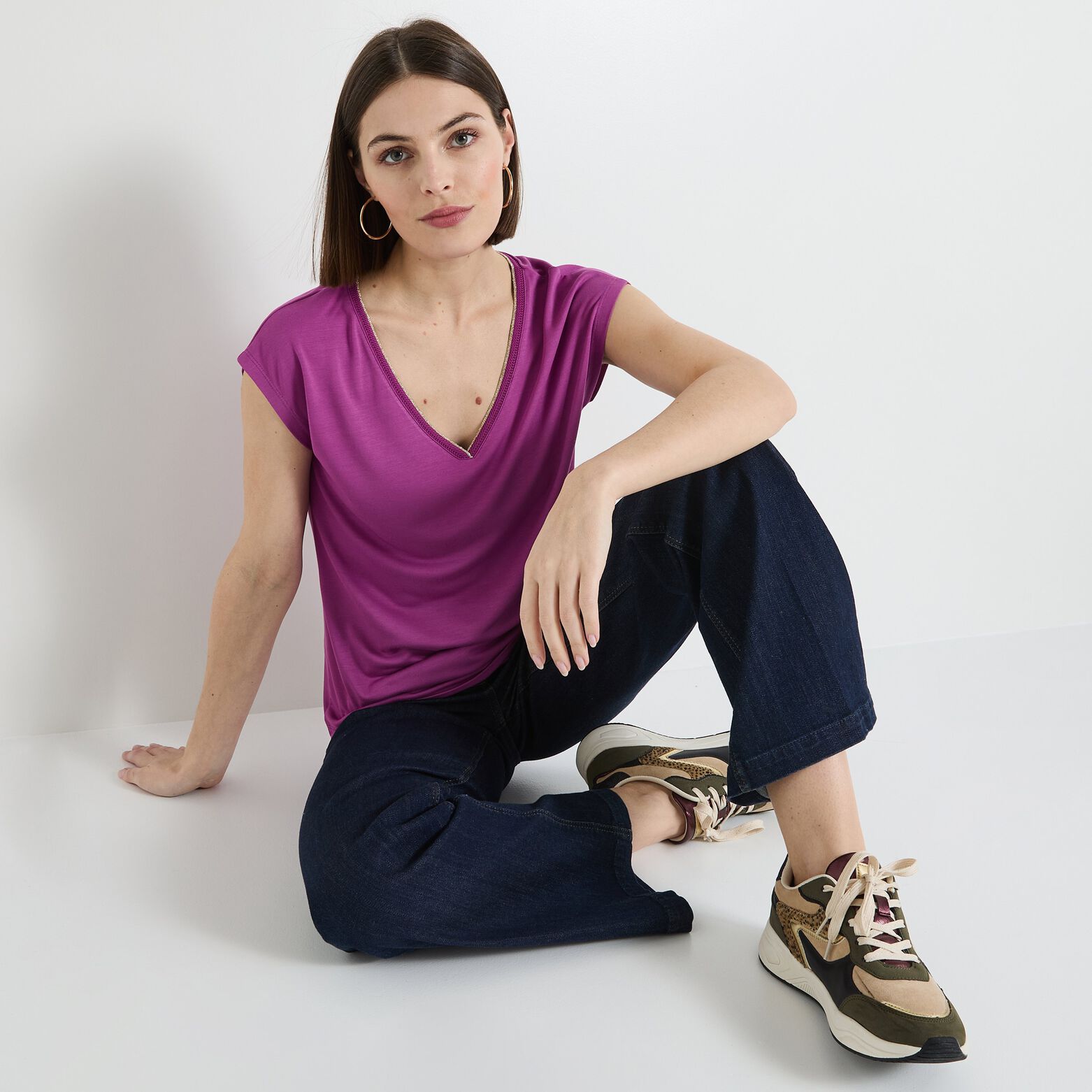 T-shirt col V femme