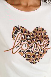 T shirt print coeur léopard femme