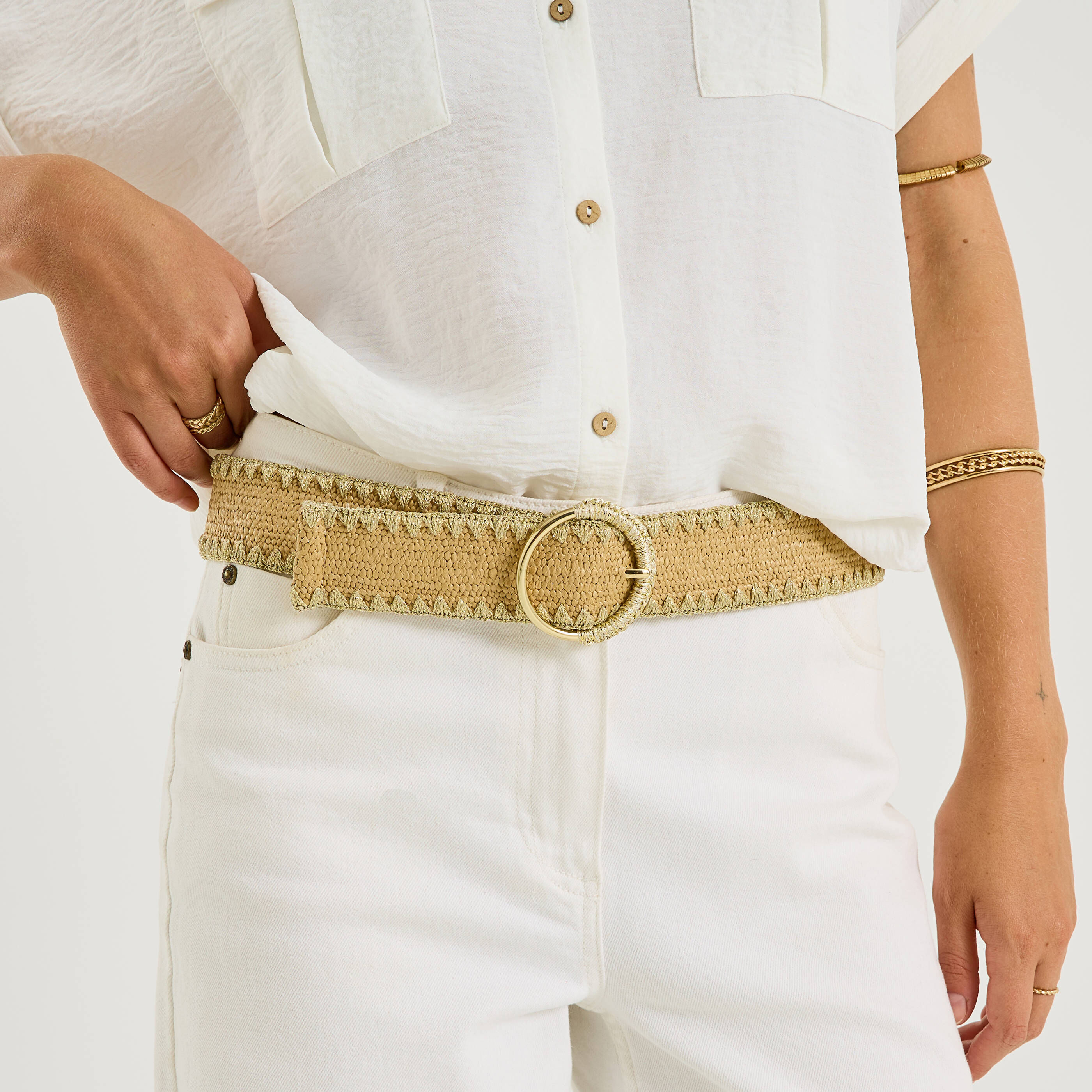 Ceinture tress&eacute;e d&eacute;tails brillants femme
