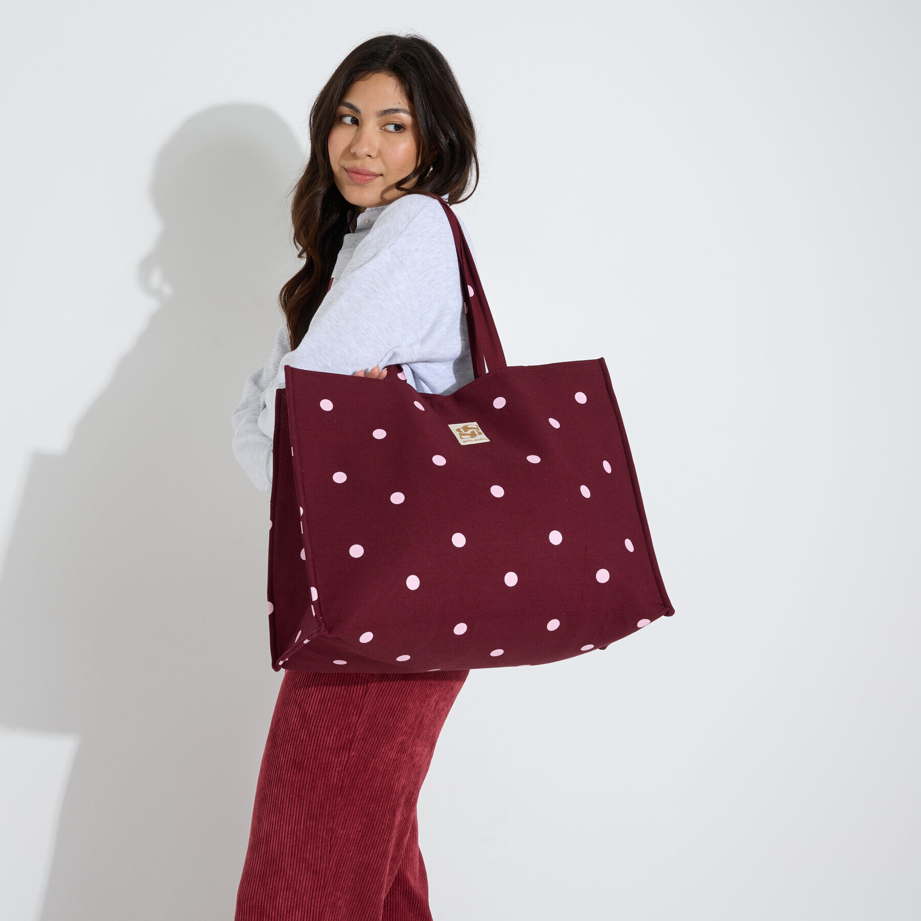 Sac cabas totebag zipp&eacute; &agrave; pois femme