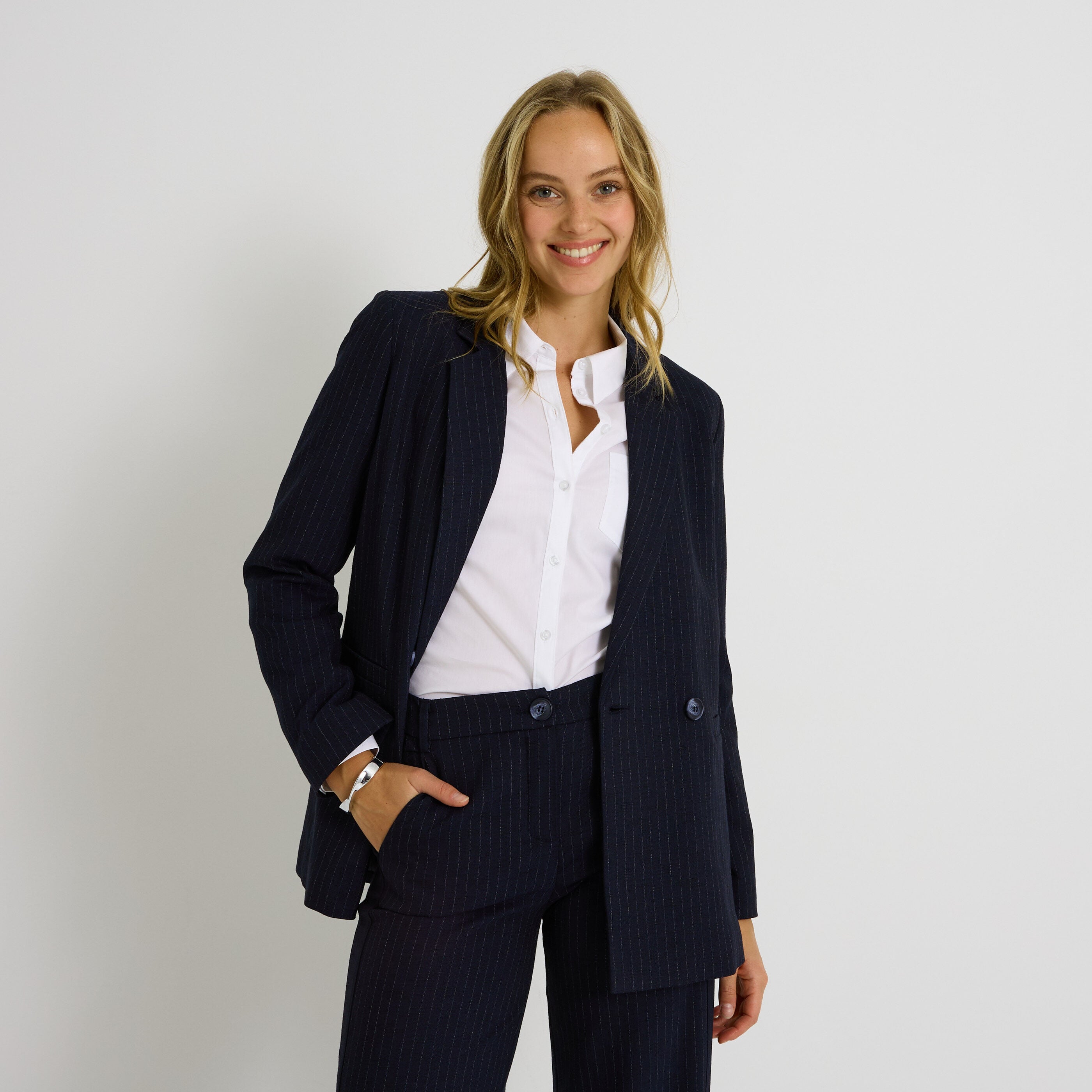 Blazer ray&eacute; &agrave; double boutonnage femme