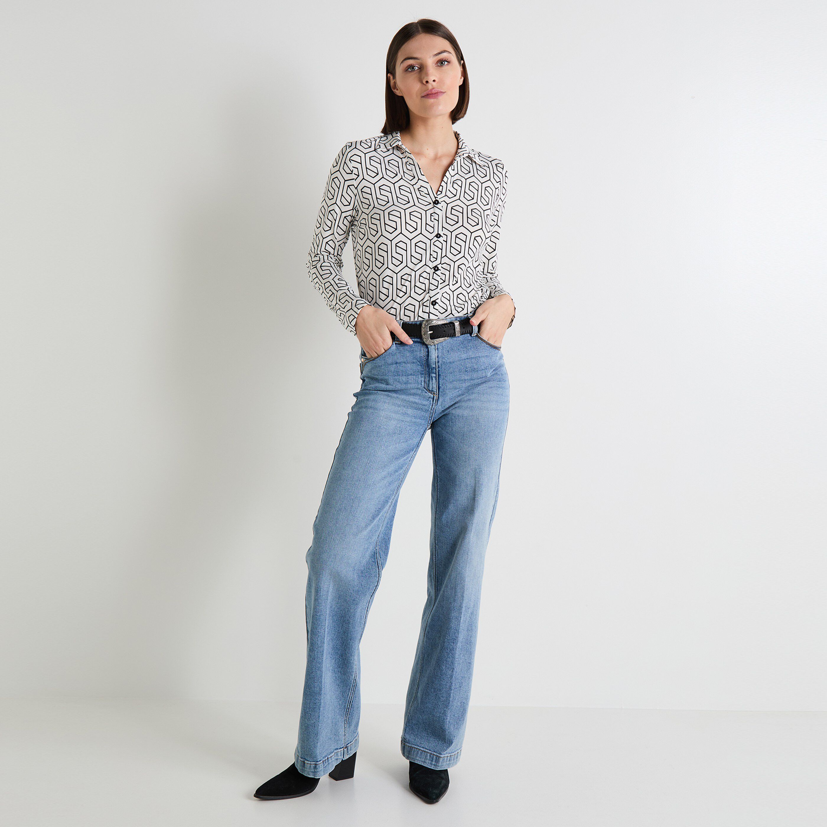 Chemisier imprim&eacute; femme