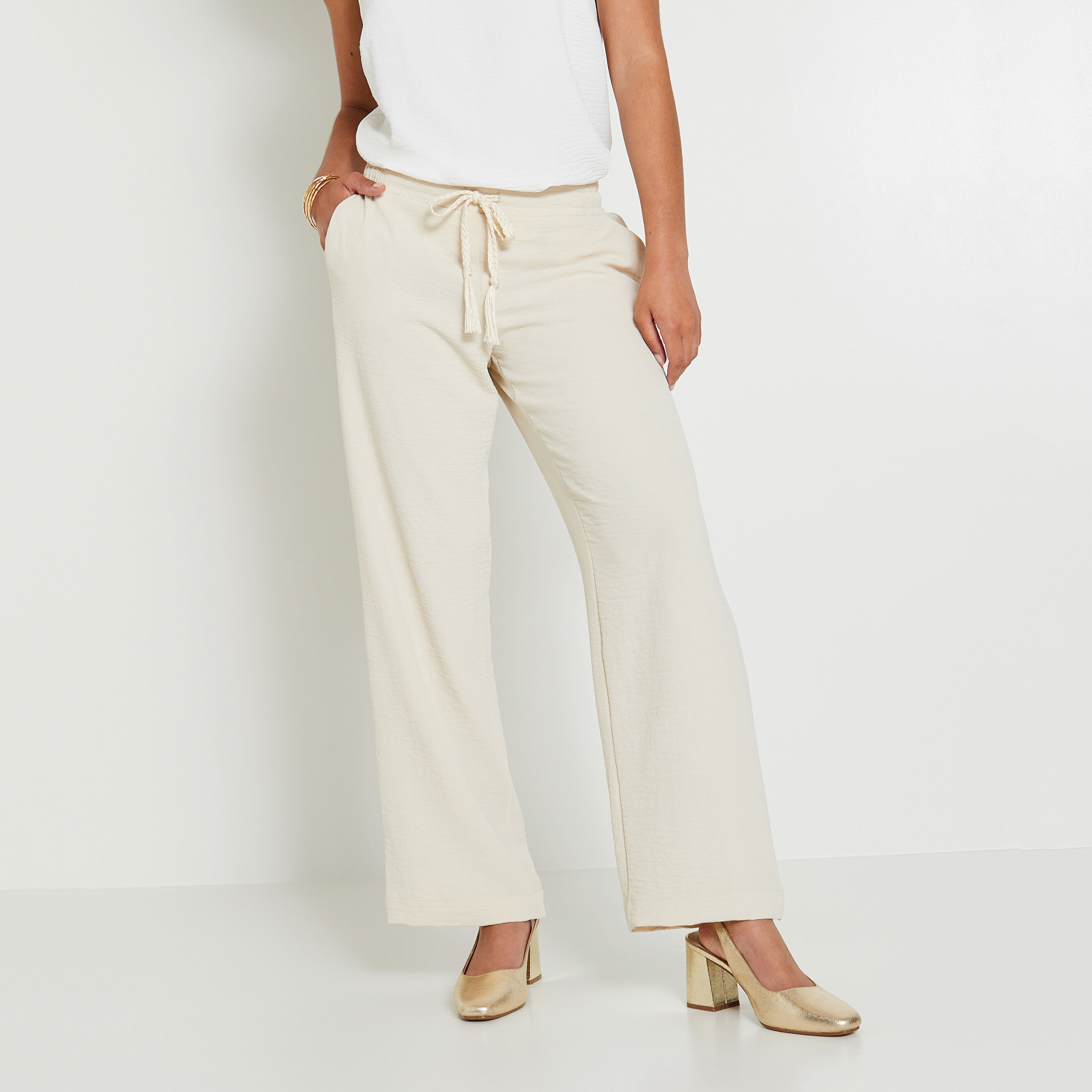 Pantalon fluide femme beige top
