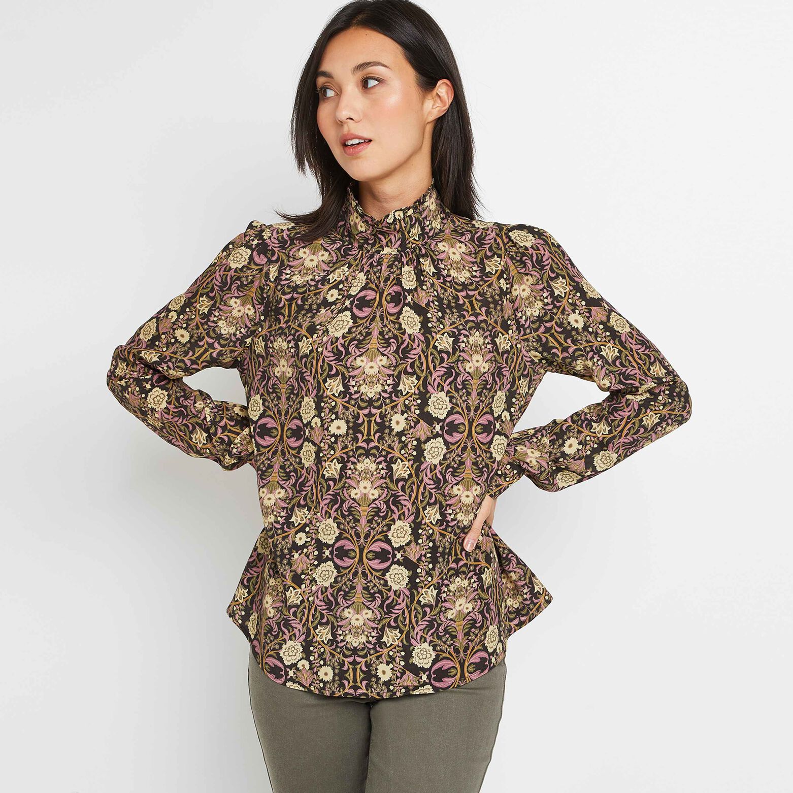 Blouse imprimée col montant femme